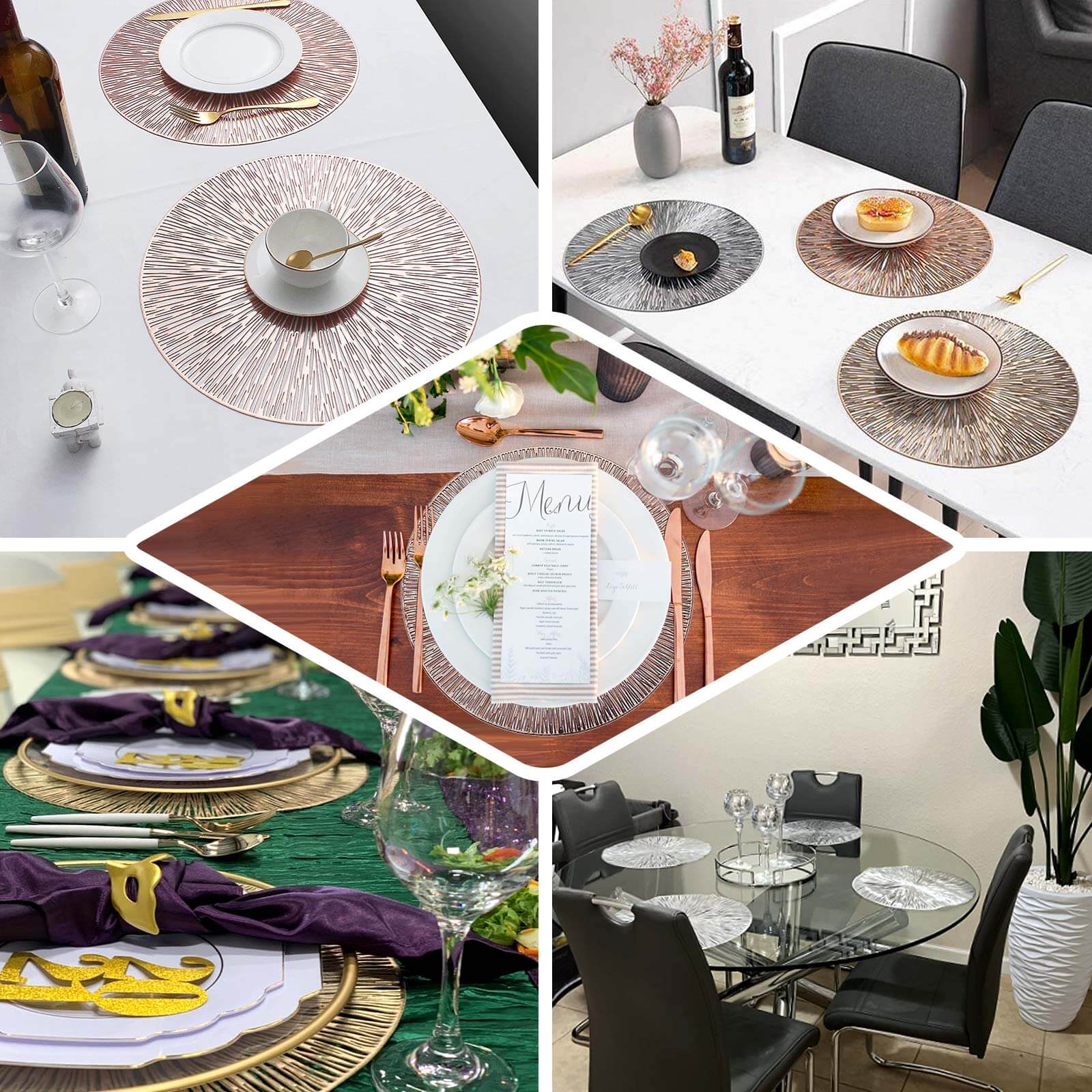 6-Pack Vinyl Dining Table Mats 15" Spiked Round Design Gold - Metallic Non-Slip and Decorative - Image 5