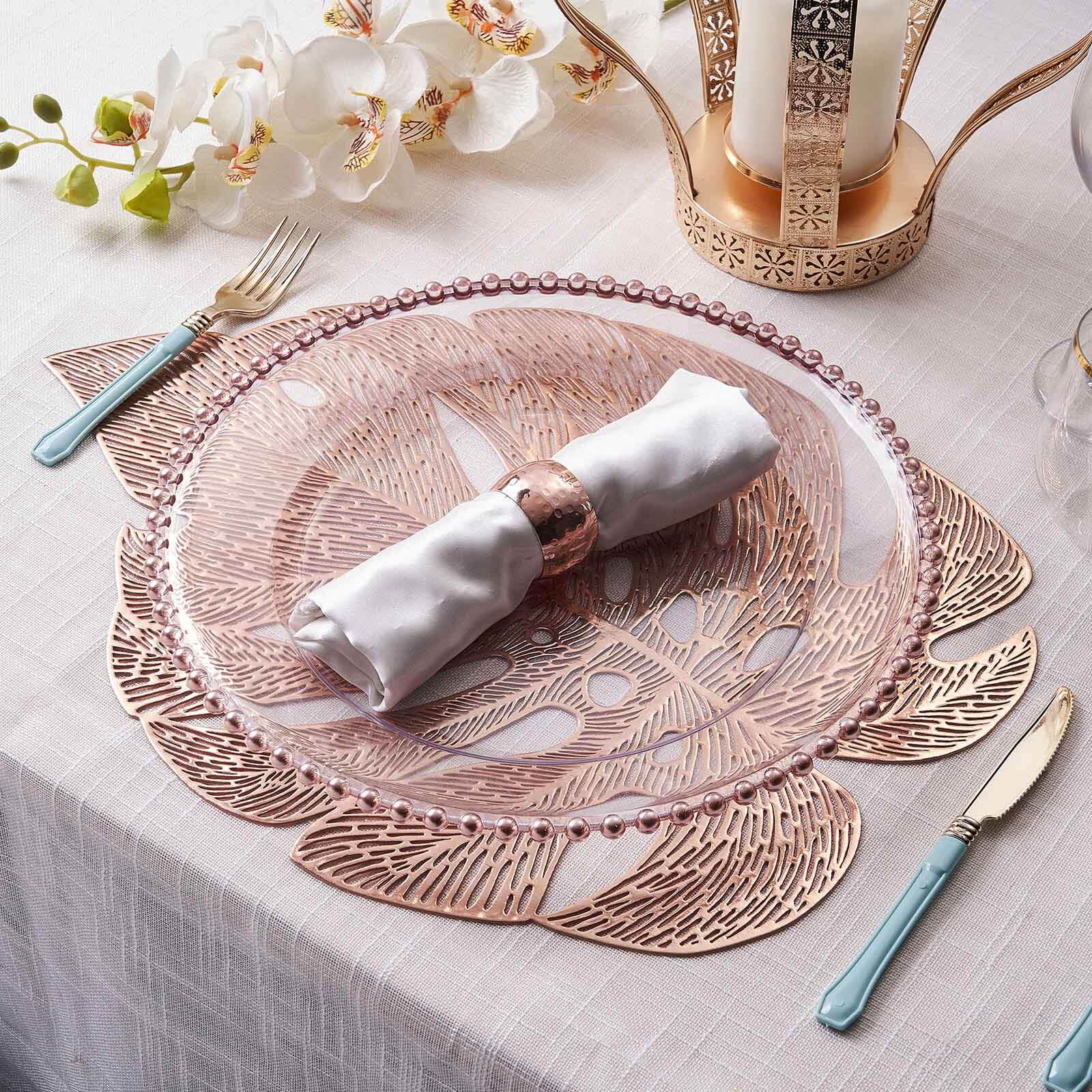 6-Pack Vinyl Dining Table Mats 18" Monstera Leaf Design Rose Gold - Non-Slip Placemats - Image 13