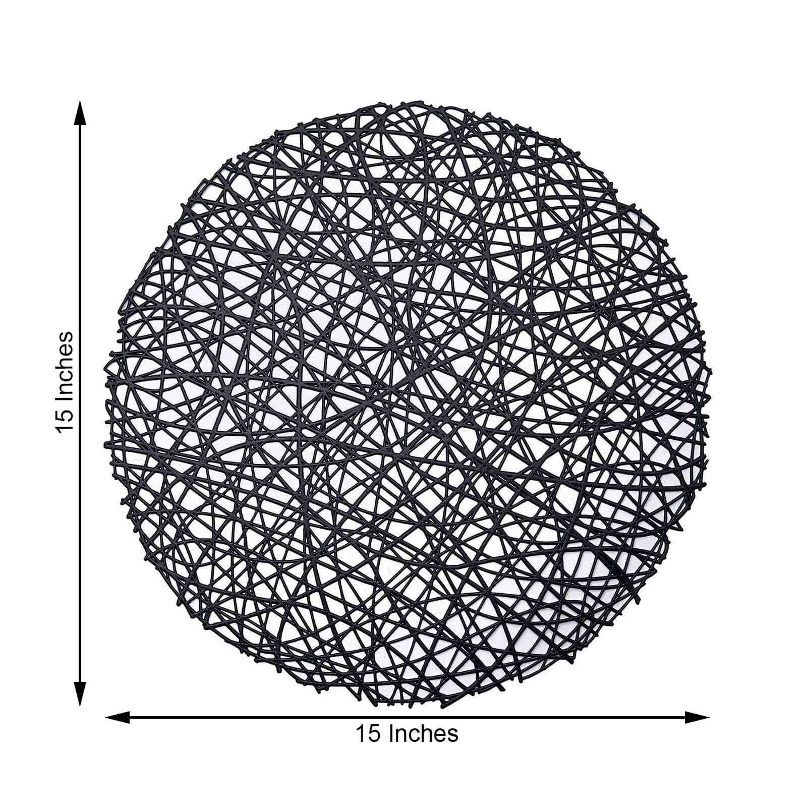 6-Pack Vinyl Placemats 15" Black Woven Design - Decorative Non-Slip Round Table Mats - Image 3