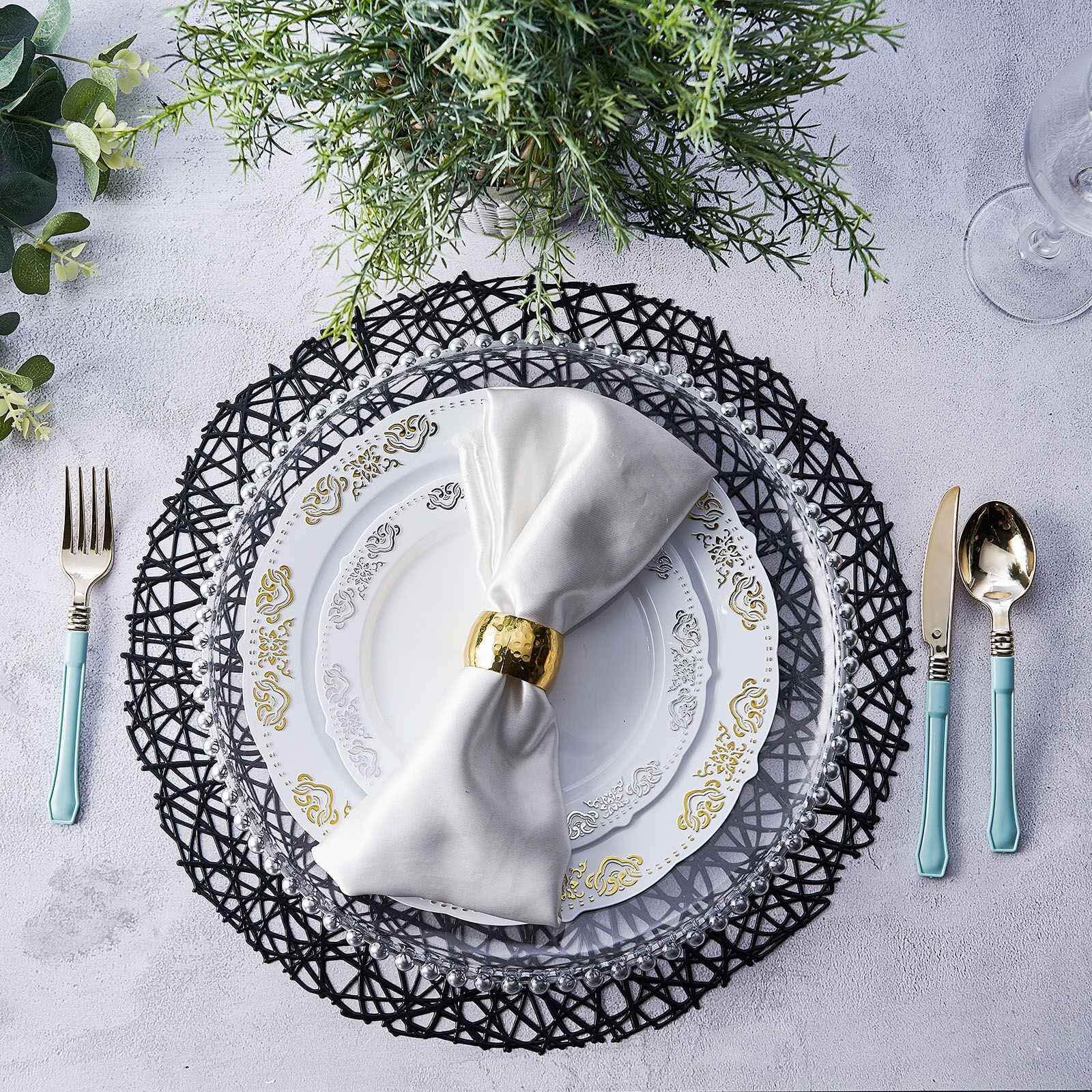 6-Pack Vinyl Placemats 15" Black Woven Design - Decorative Non-Slip Round Table Mats - Image 6