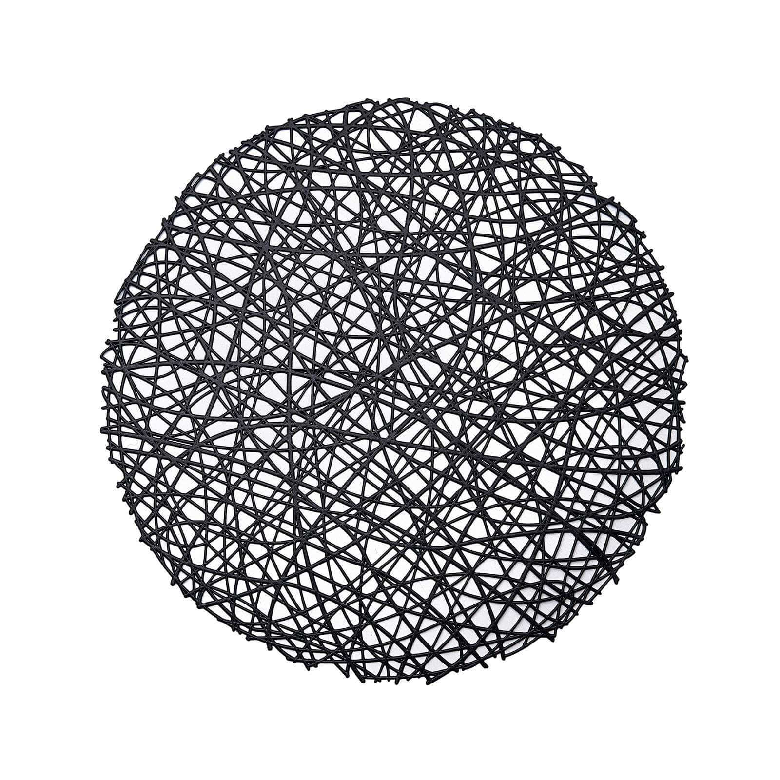 6-Pack Vinyl Placemats 15" Black Woven Design - Decorative Non-Slip Round Table Mats - Image 7