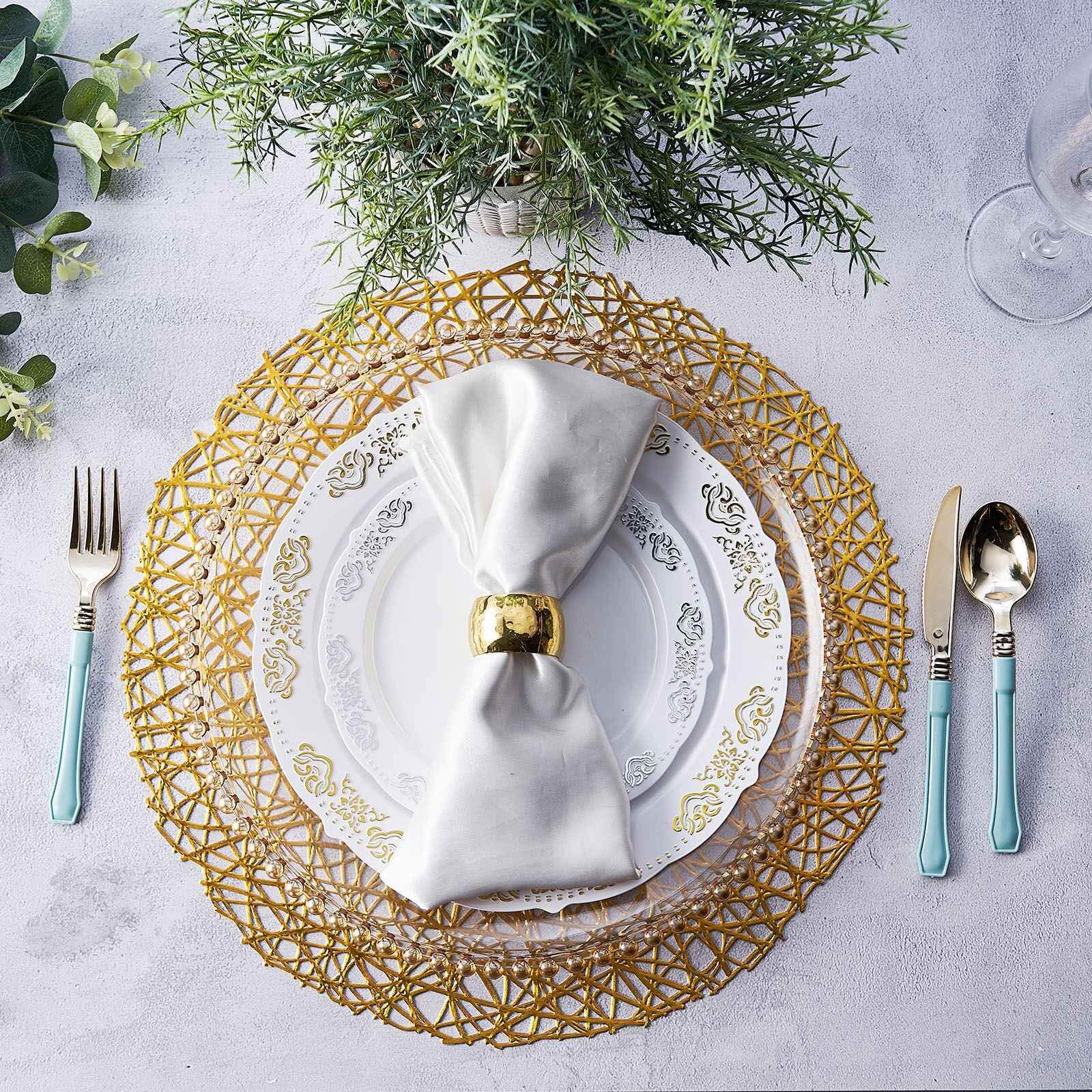 6-Pack Vinyl Placemats 15" Gold Metallic Woven Design - Decorative Non-Slip Round Table Mats - Image 6