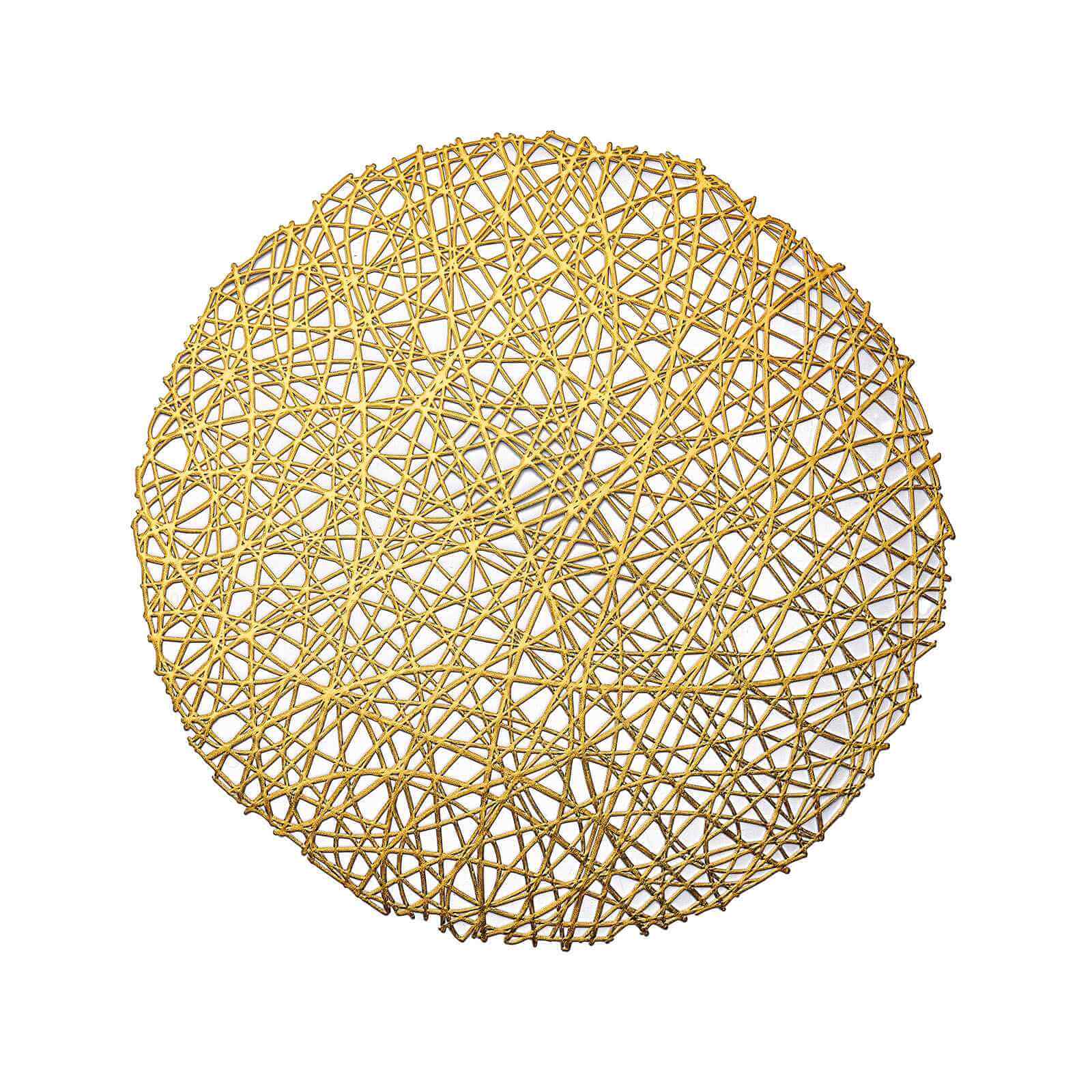 6-Pack Vinyl Placemats 15" Gold Metallic Woven Design - Decorative Non-Slip Round Table Mats - Image 7