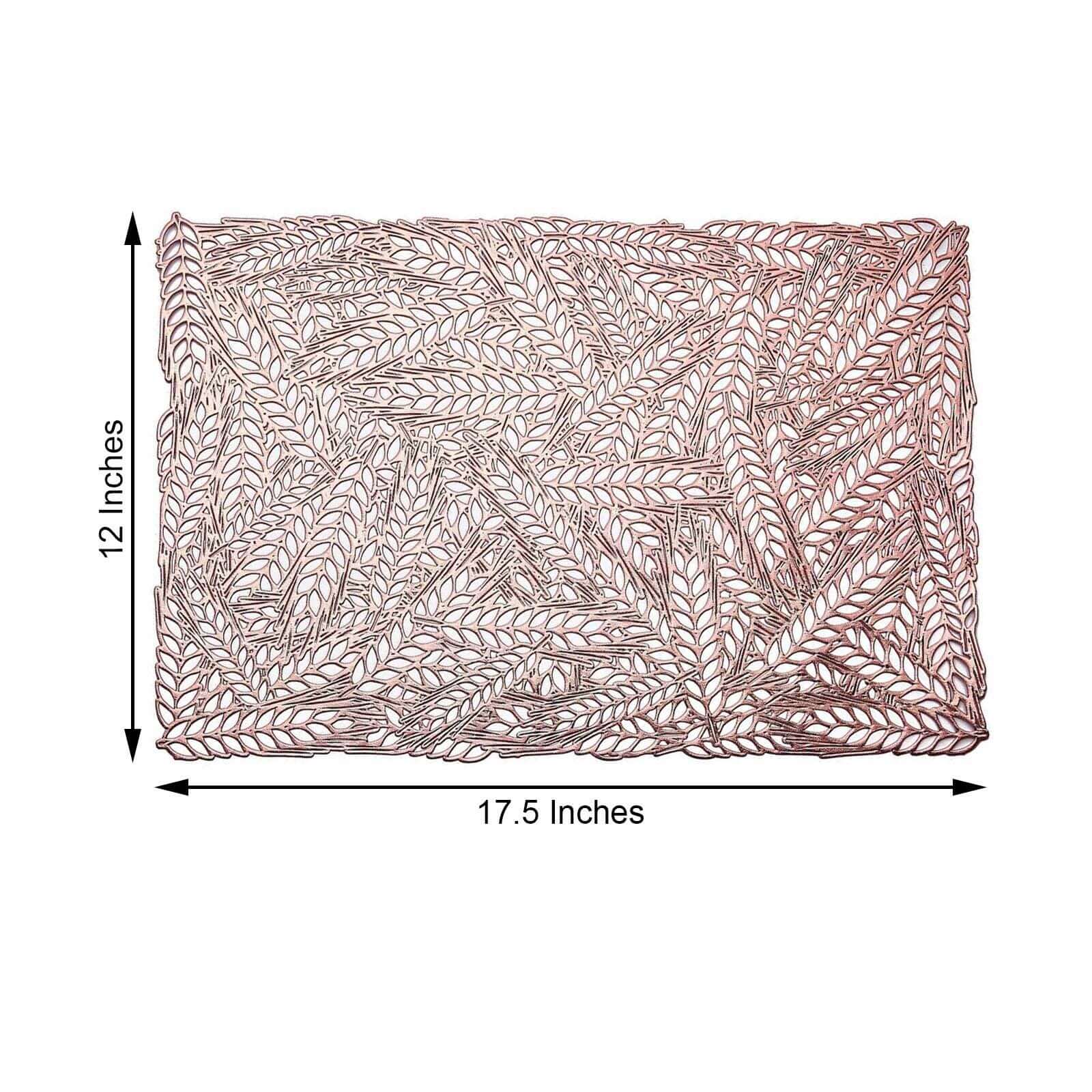 6-Pack Vinyl Rectangle Table Mats 12"x18" Wheat Design Rose Gold - Metallic Non-Slip Surface - Image 3