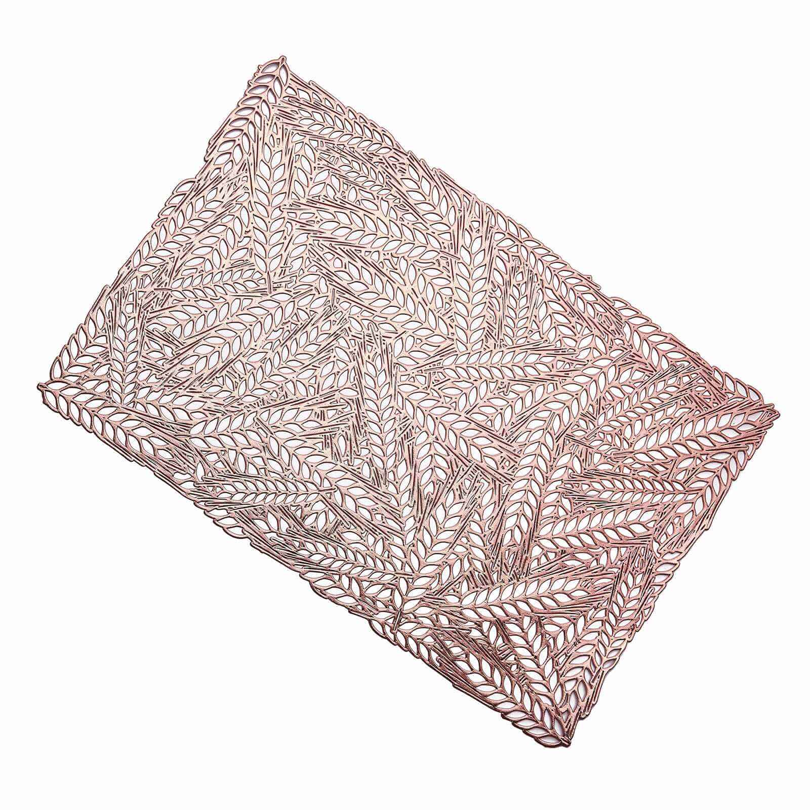 6-Pack Vinyl Rectangle Table Mats 12"x18" Wheat Design Rose Gold - Metallic Non-Slip Surface - Image 7