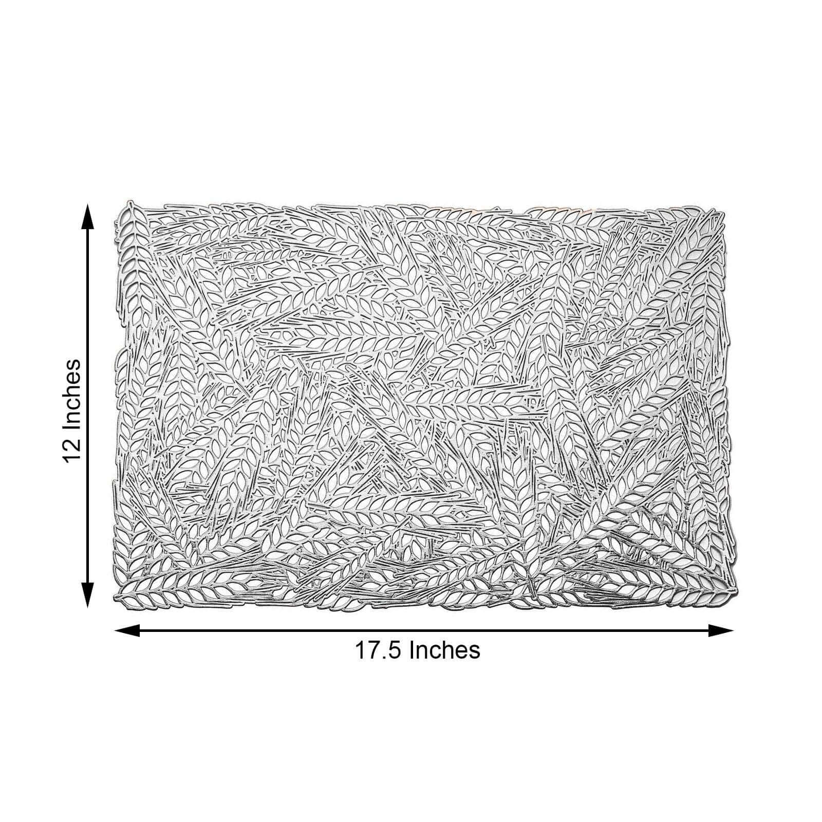 6-Pack Vinyl Rectangle Table Mats 12"x18" Wheat Design Silver - Metallic Non-Slip Surface - Image 3