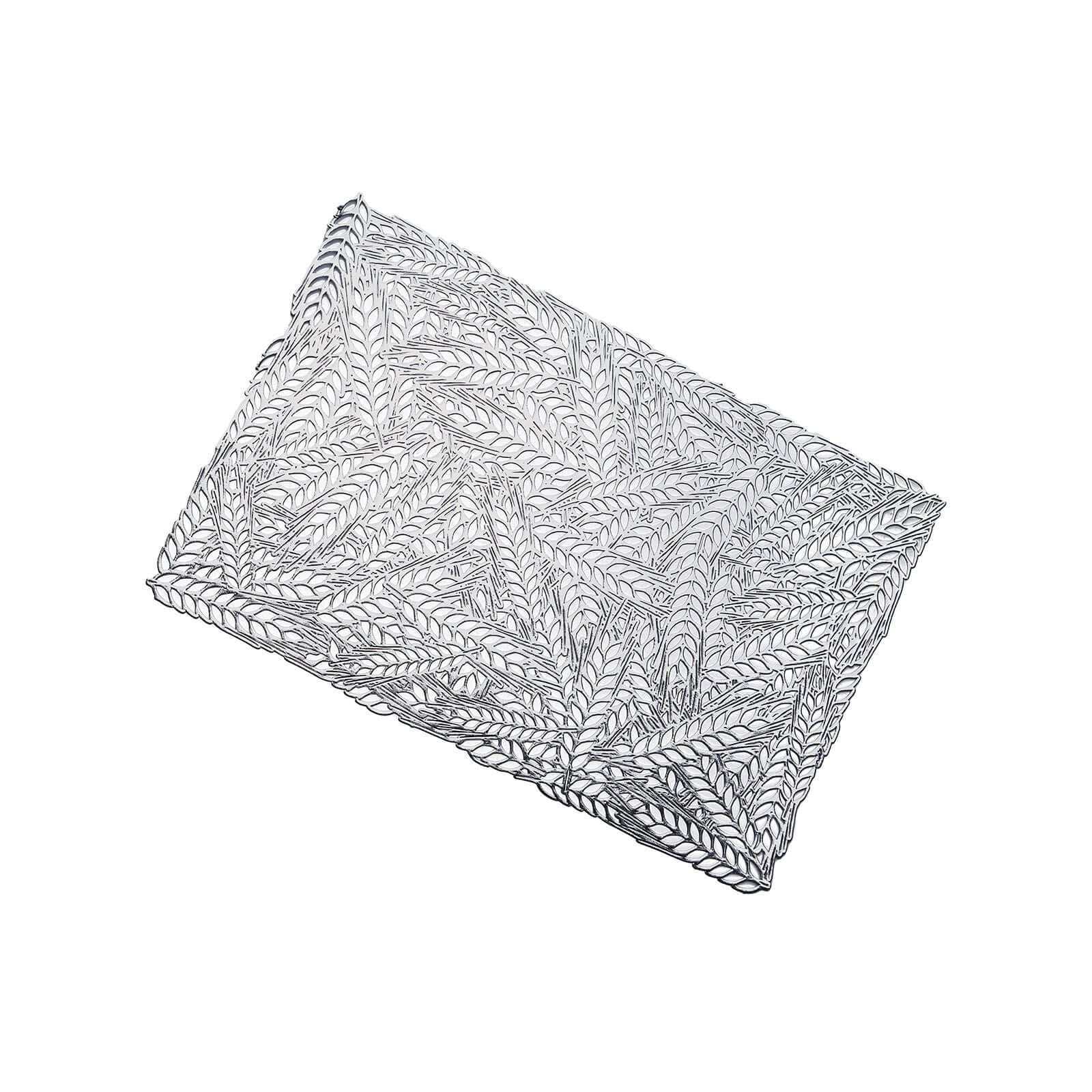 6-Pack Vinyl Rectangle Table Mats 12"x18" Wheat Design Silver - Metallic Non-Slip Surface - Image 7