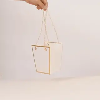 6 Pack White Gold Edge Paper Flower Gift Bags With Metal Chain Handles, Party Favor Tote Bags in Trapezoid Shape - 5"x6" - Image 2