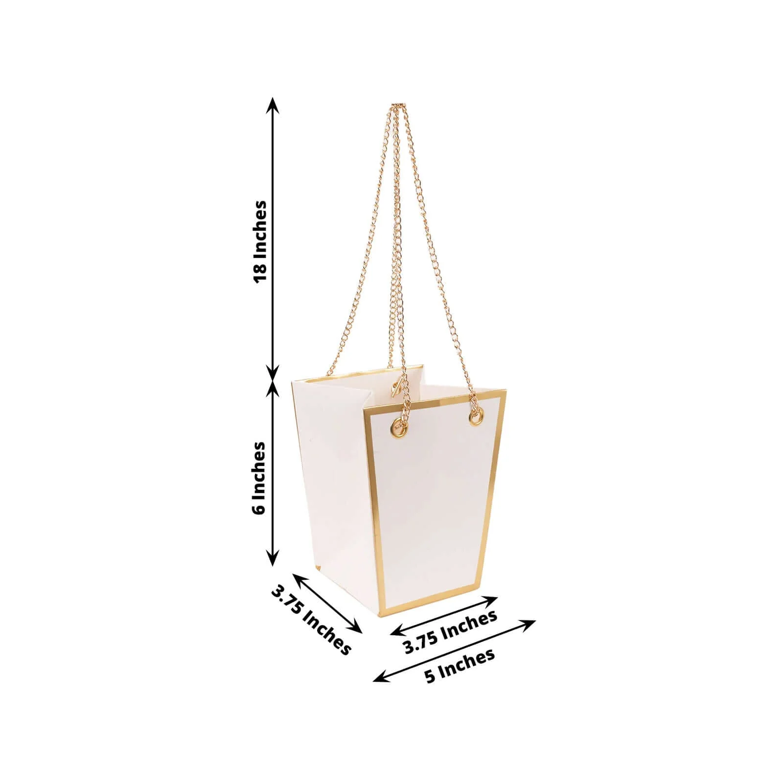 6 Pack White Gold Edge Paper Flower Gift Bags With Metal Chain Handles, Party Favor Tote Bags in Trapezoid Shape - 5"x6" - Image 3