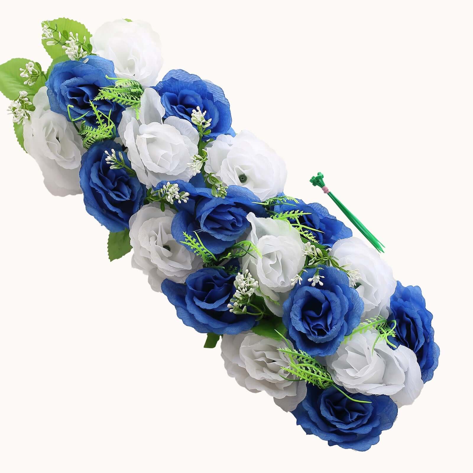 6 Pack White Royal Blue Silk Rose Flower Panel Table Runner, Artificial Floral Arrangements Dining Table Decor - 20"x8" - Image 7