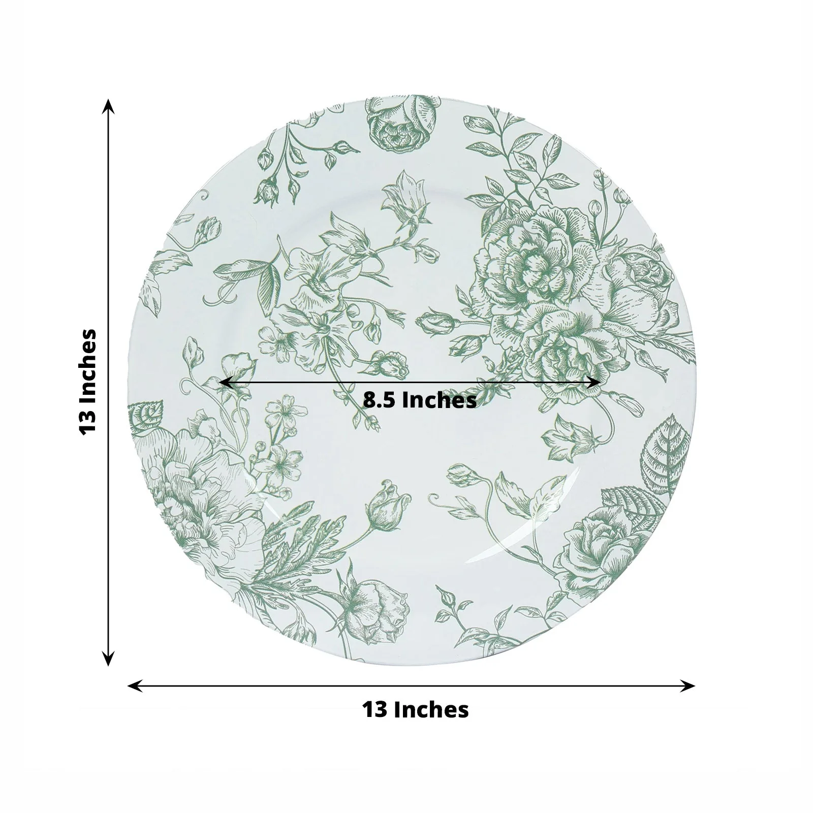 6 Pack Floral Acrylic Charger Plates in French Toile Pattern, White Sage Green Round Dinner Charger Event Tabletop Decor - 13" - Image 3