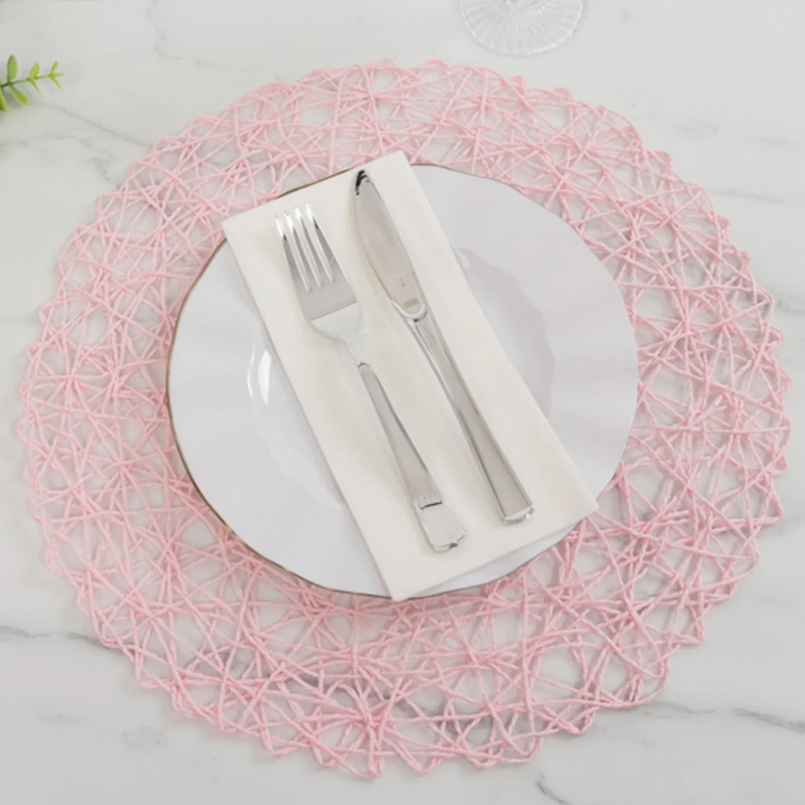 6-Pack Woven Fiber Table Placemats 15" Round Design Blush - Disposable Dining Mats - Image 7