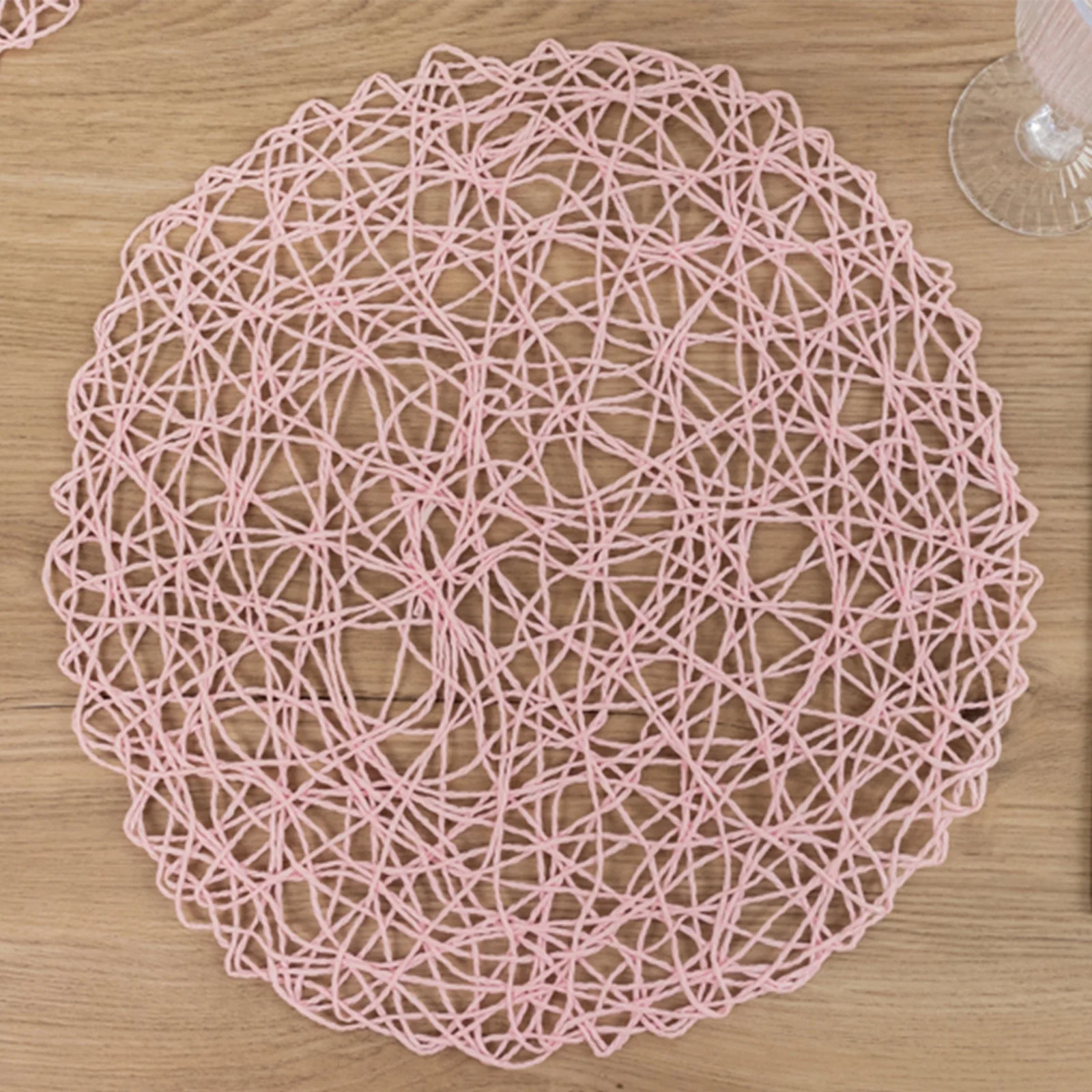 6-Pack Woven Fiber Table Placemats 15" Round Design Blush - Disposable Dining Mats - Image 8