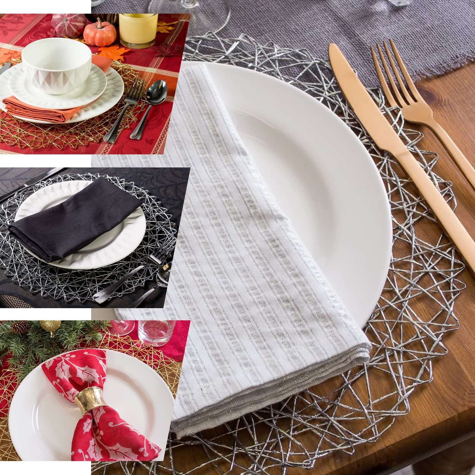6-Pack Woven Fiber Table Placemats 15" Round Design Metallic Silver - Disposable Dining Mats - Image 5