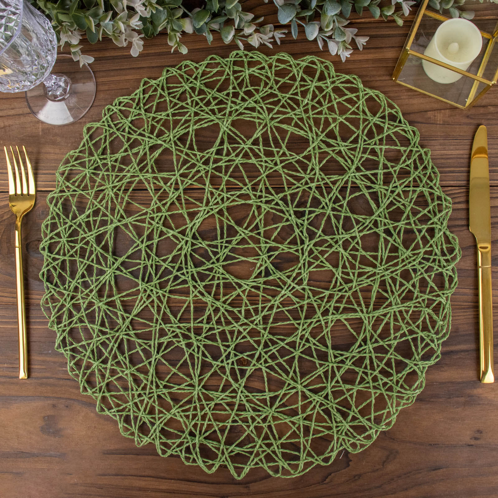6-Pack Woven Fiber Table Placemats 15" Round Design Olive Green - Disposable Dining Mats - Image 7