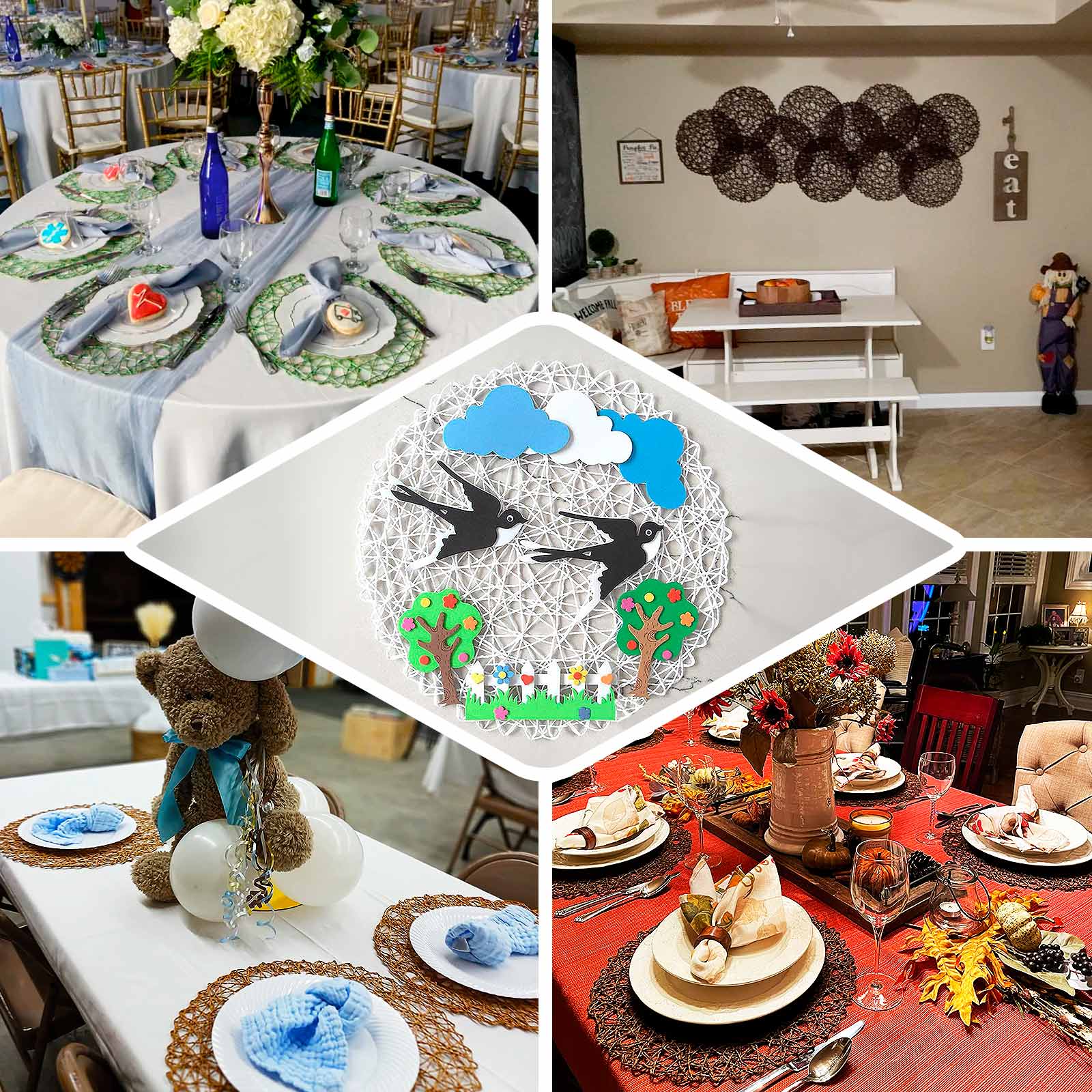 6-Pack Woven Fiber Table Placemats 15" Round Design White - Disposable Dining Mats for Stylish Settings - Image 4