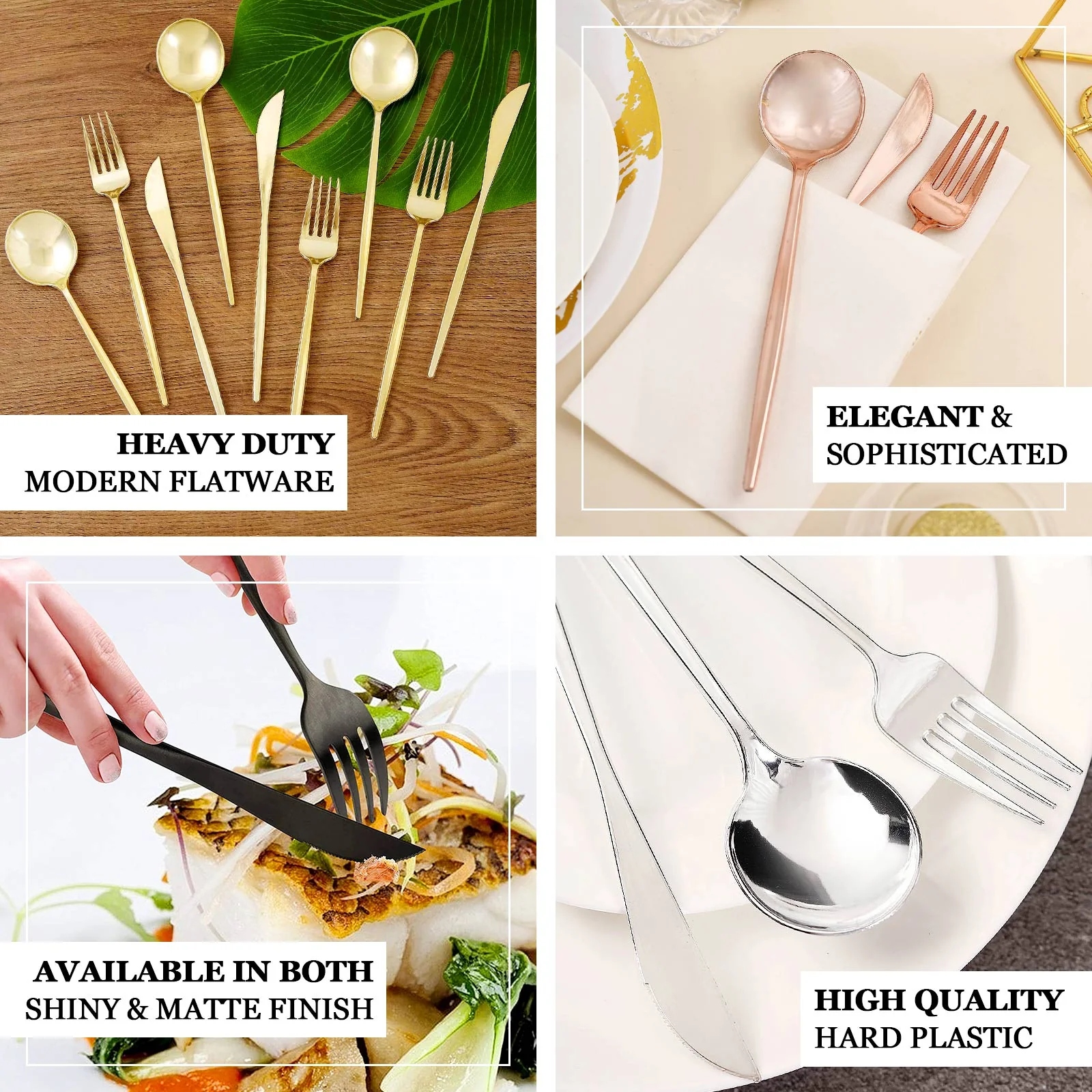 60 Pack Heavy Duty Plastic Utensil Set, Black Premium Disposable Sleek Cutlery Flatware - Image 3