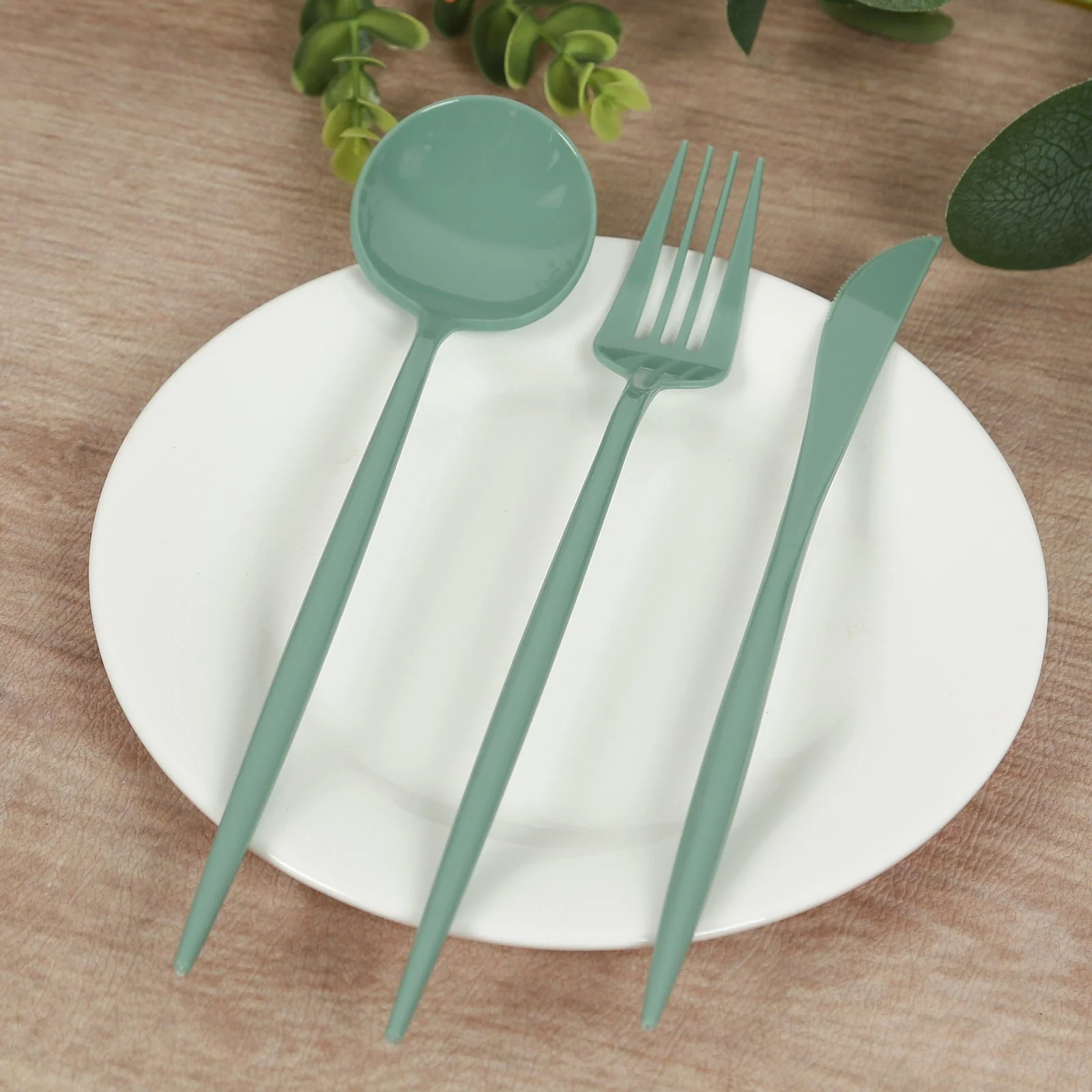 60 Pack Heavy Duty Plastic Utensil Set, Dusty Sage Green Premium Disposable Sleek Cutlery Flatware - Image 5