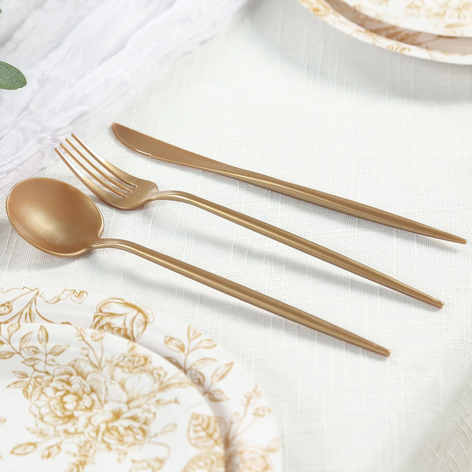 60 Pack Heavy Duty Plastic Utensil Set, Gold Premium Disposable Sleek Cutlery Flatware - Image 6