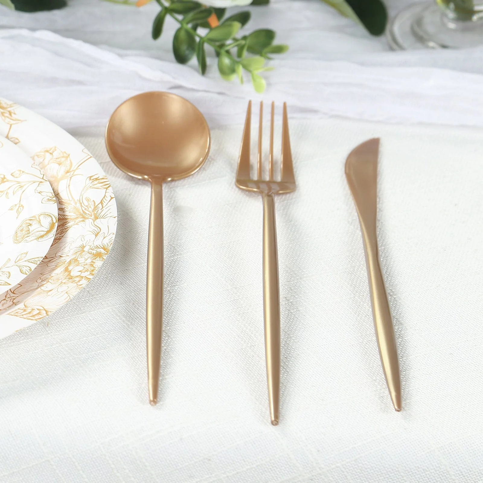 60 Pack Heavy Duty Plastic Utensil Set, Gold Premium Disposable Sleek Cutlery Flatware - Image 8