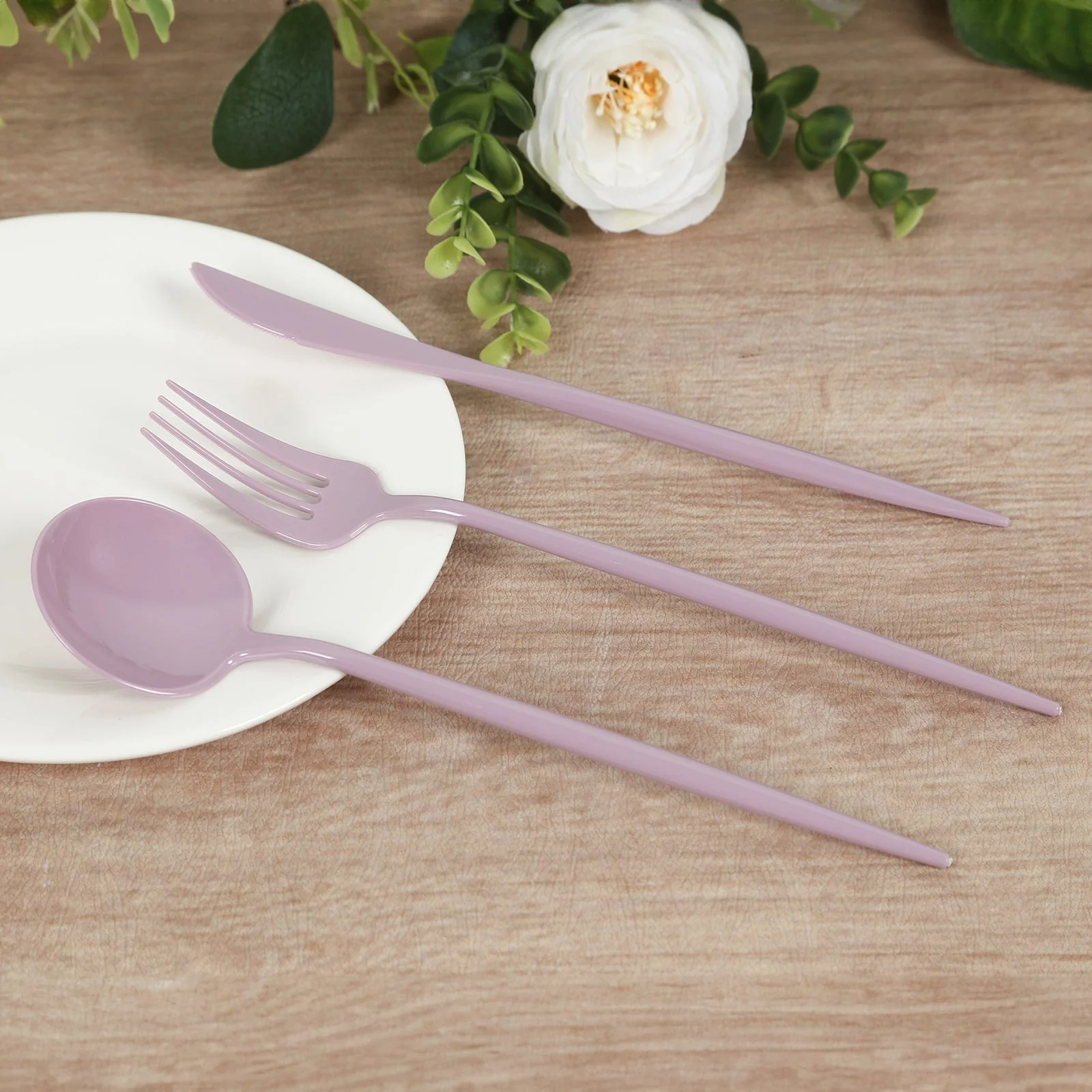 60 Pack Heavy Duty Plastic Utensil Set, Lavender Lilac Premium Disposable Sleek Cutlery Flatware - Image 8