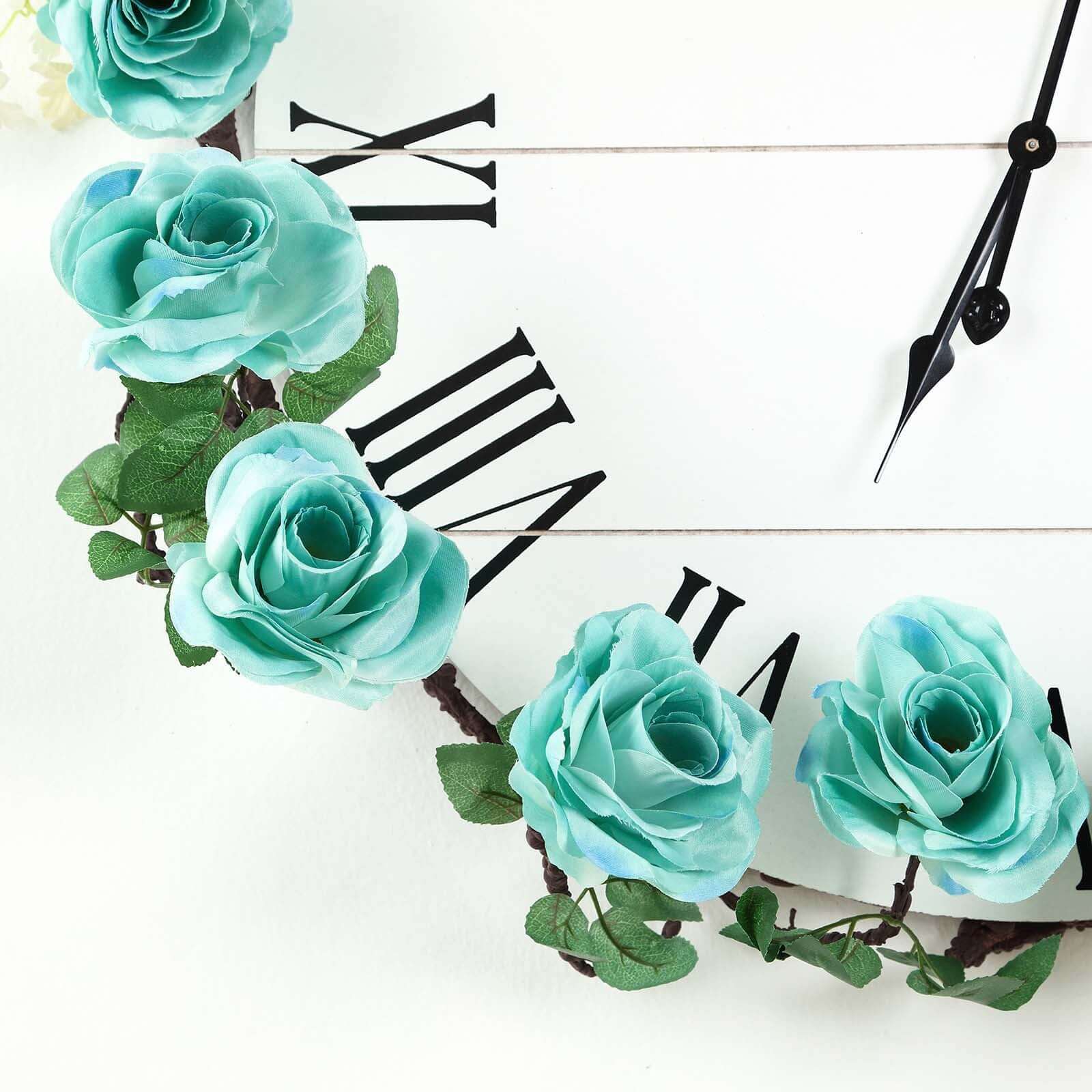 Aqua/Turquoise Artificial Silk Rose Hanging Flower Garland Vine 6ft - Image 10