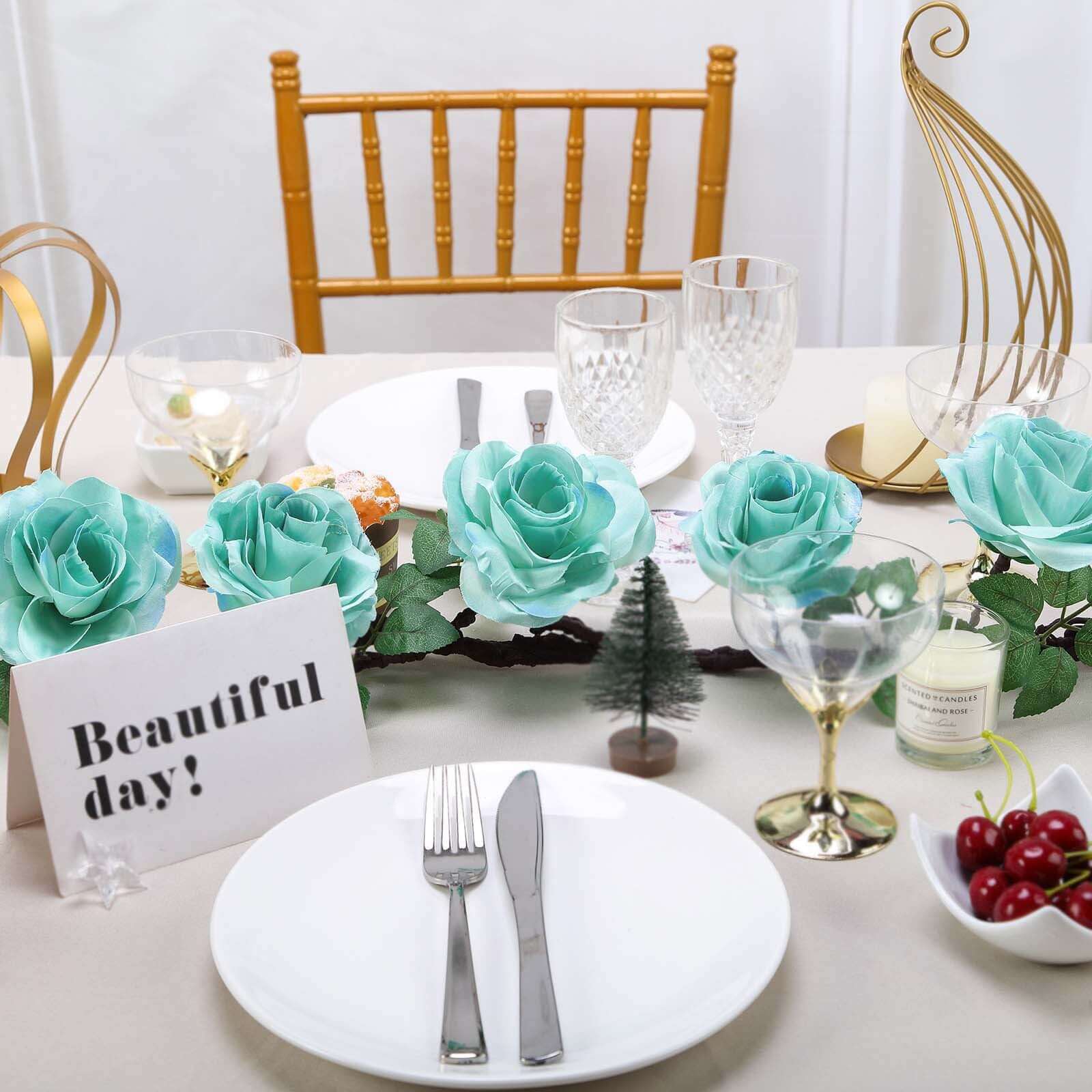 Aqua/Turquoise Artificial Silk Rose Hanging Flower Garland Vine 6ft - Image 12