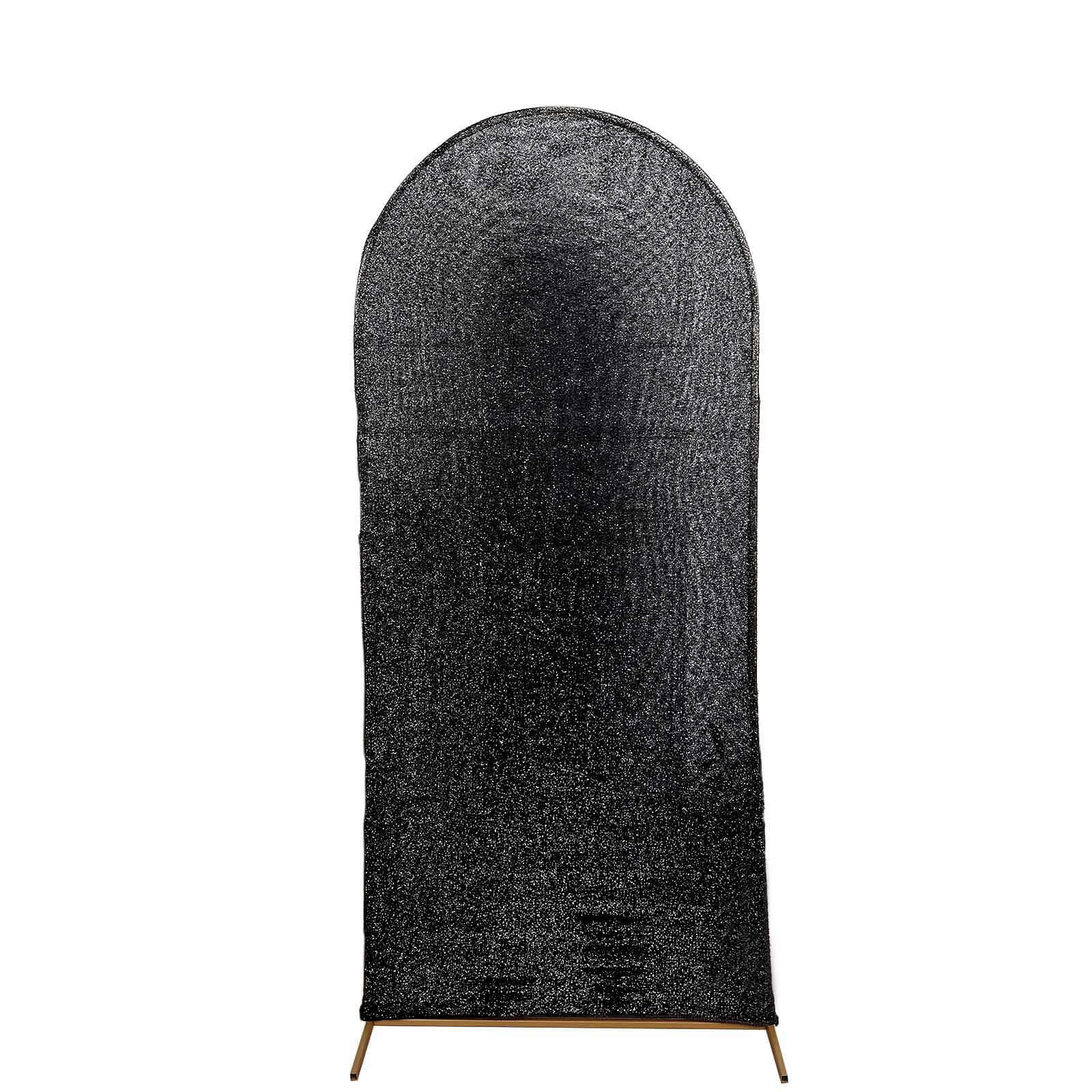 Black Shimmer Tinsel Spandex Wedding Arch Cover For Fitted Round Top Chiara Backdrop Stand 6ft - Image 6