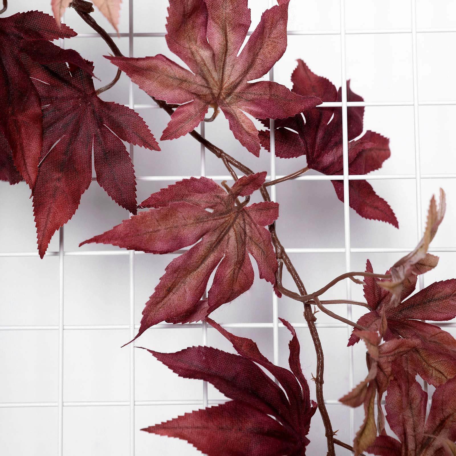 Burgundy Artificial Silk Maple Leaf Hanging Fall Garland Vine 6ft - Image 2