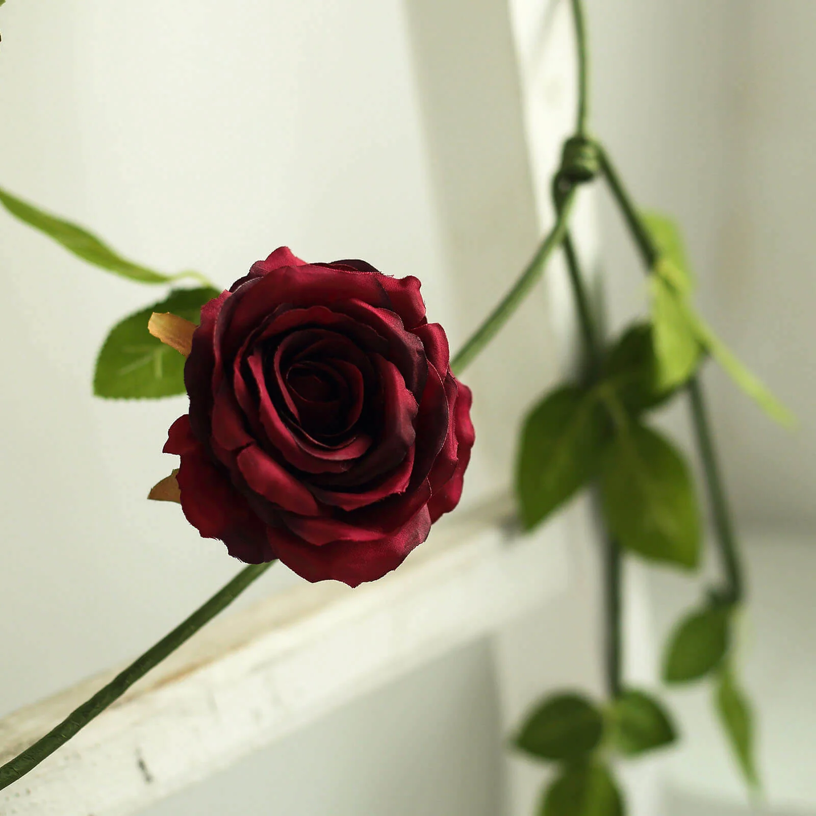 Burgundy Real Touch Artificial Rose and Leaf Flower Garland Vine 6ft - Image 10