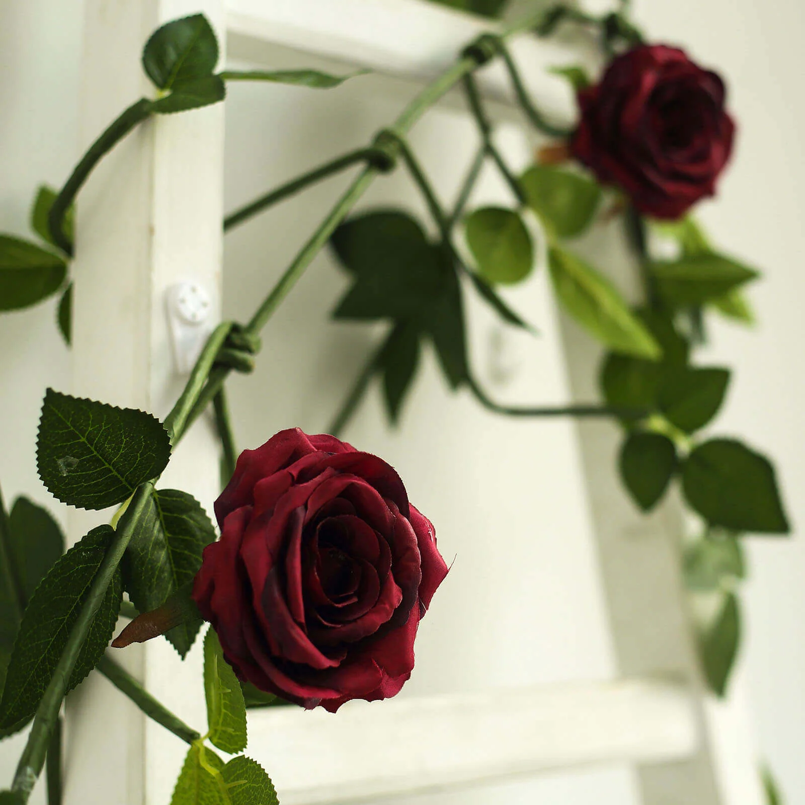 Burgundy Real Touch Artificial Rose and Leaf Flower Garland Vine 6ft - Image 12