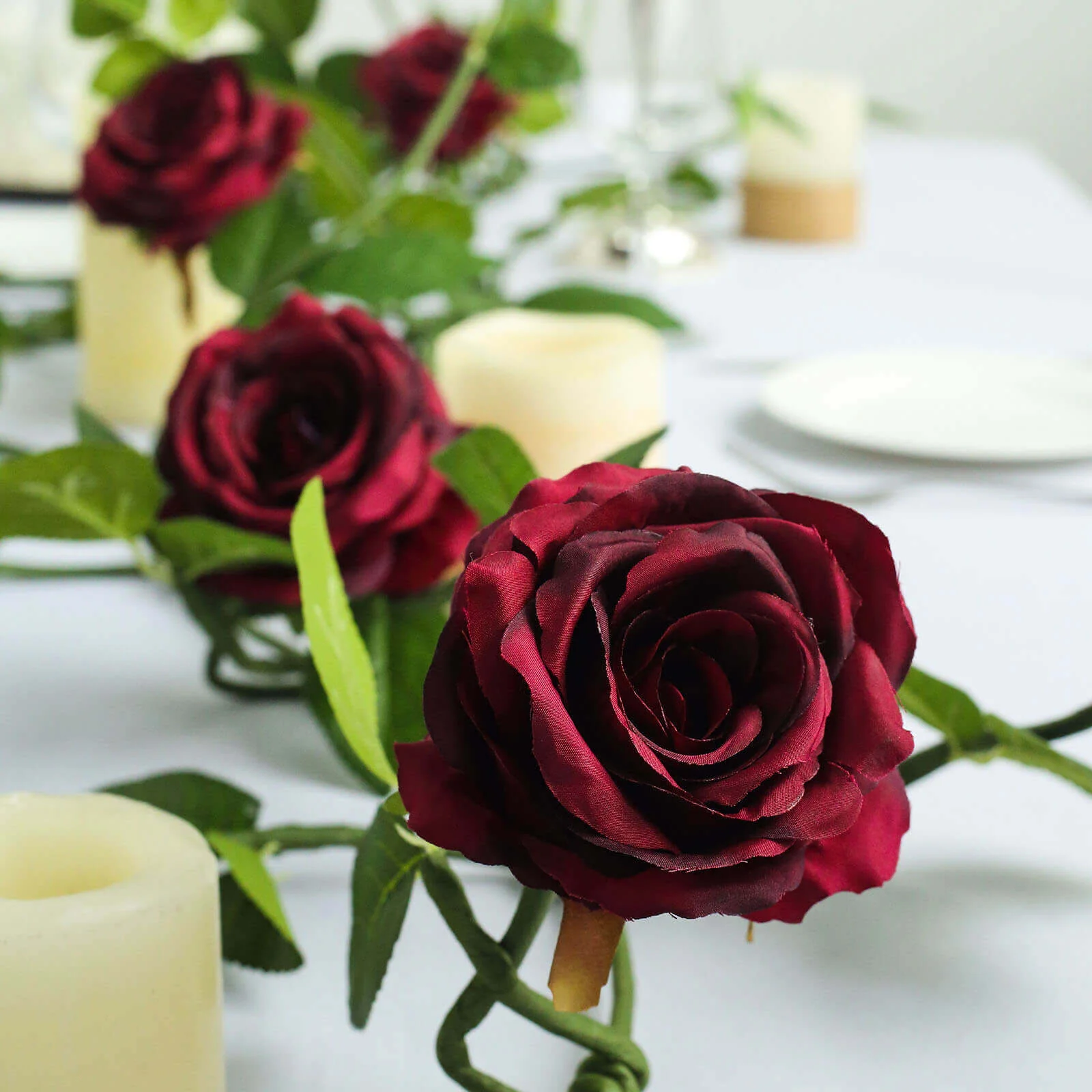 Burgundy Real Touch Artificial Rose and Leaf Flower Garland Vine 6ft - Image 13