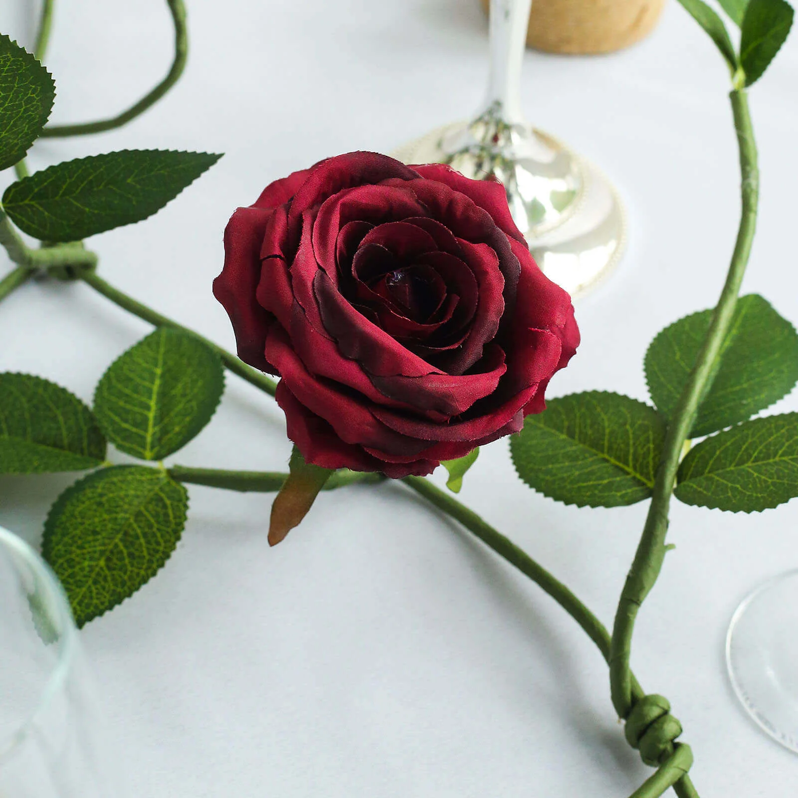 Burgundy Real Touch Artificial Rose and Leaf Flower Garland Vine 6ft - Image 14