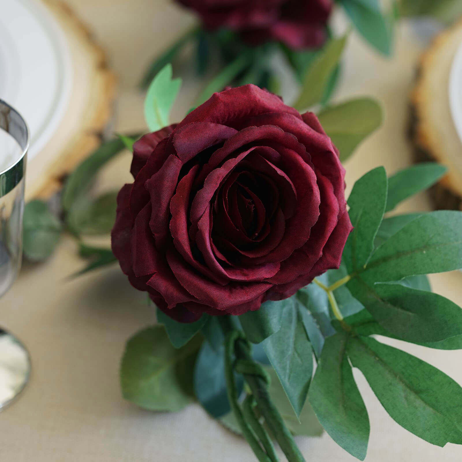 Burgundy Real Touch Artificial Rose and Leaf Flower Garland Vine 6ft - Image 17