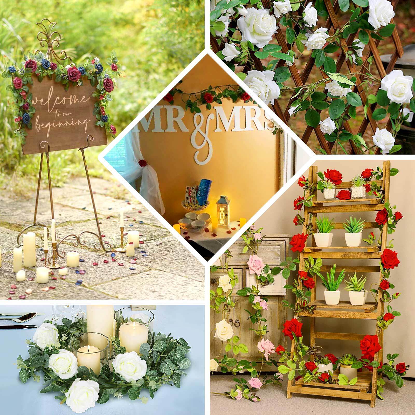 Burgundy Real Touch Artificial Rose and Leaf Flower Garland Vine 6ft - Image 5
