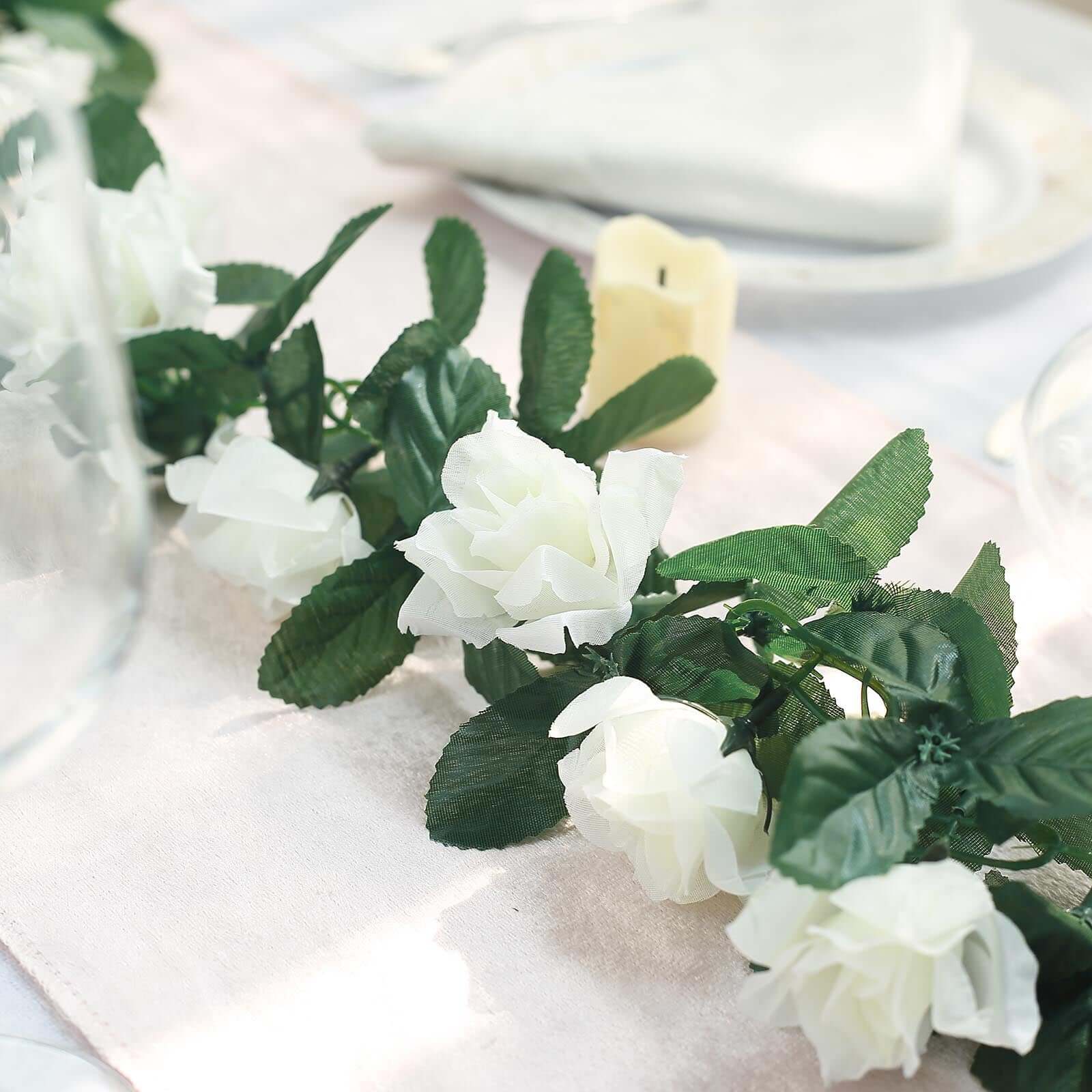 Cream Artificial Silk Rose Garland UV Protected Flower Chain 6ft - Image 2