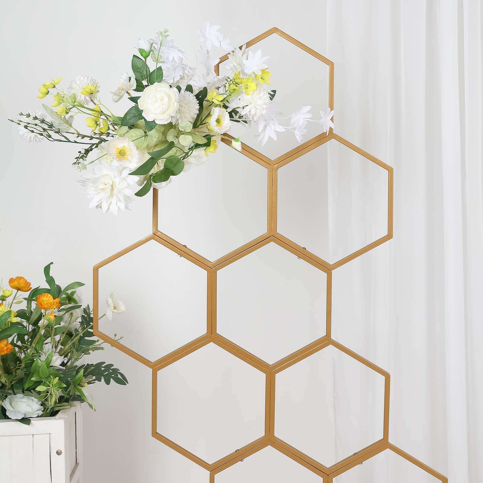 Gold Metal Honeycomb Floor Standing Balloon Display Arch, Wedding Flower Frame Backdrop Stand 6ft - Image 2