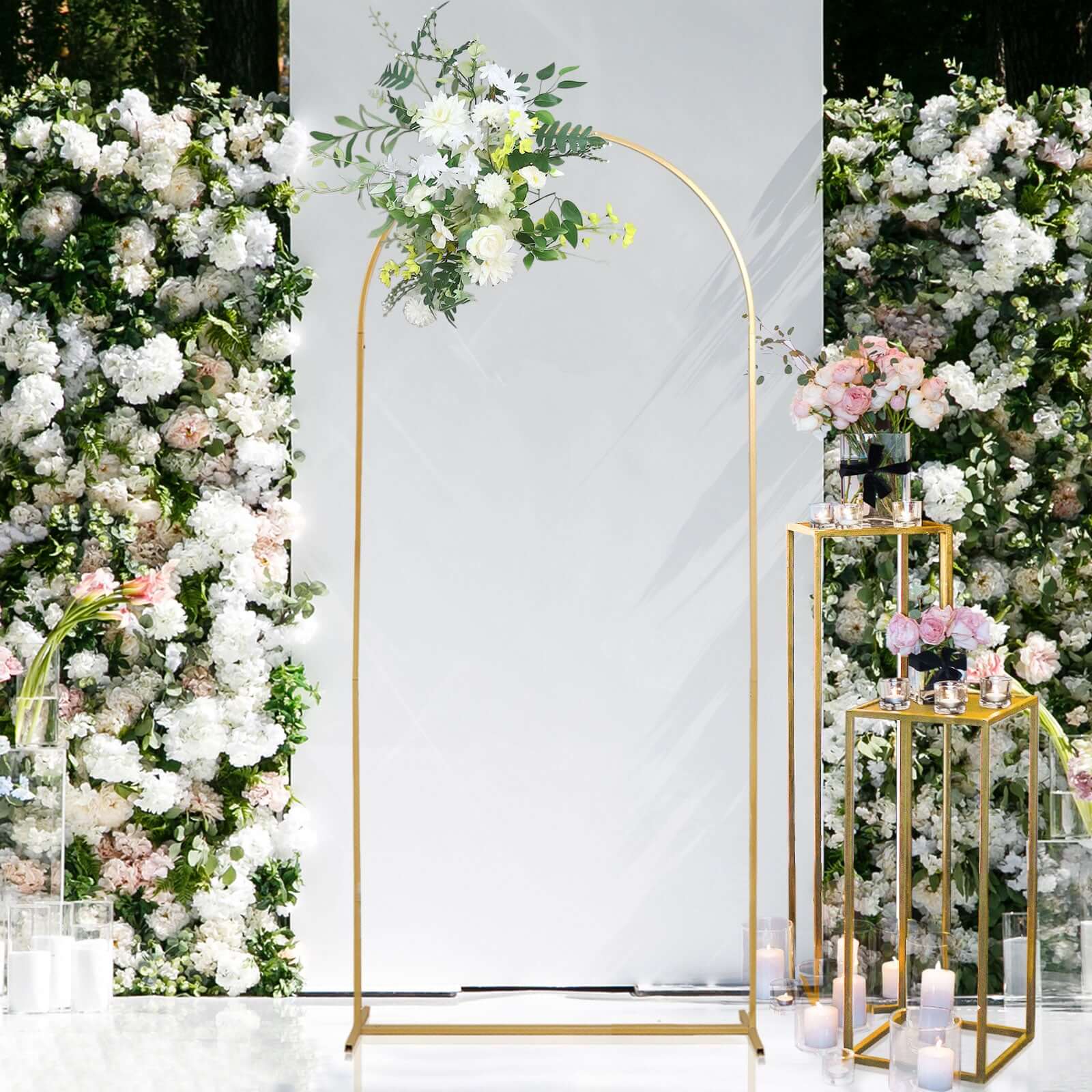 Gold Metal Wedding Arch Chiara Backdrop Stand Floral Display Frame With Round Top 6ft - Image 2
