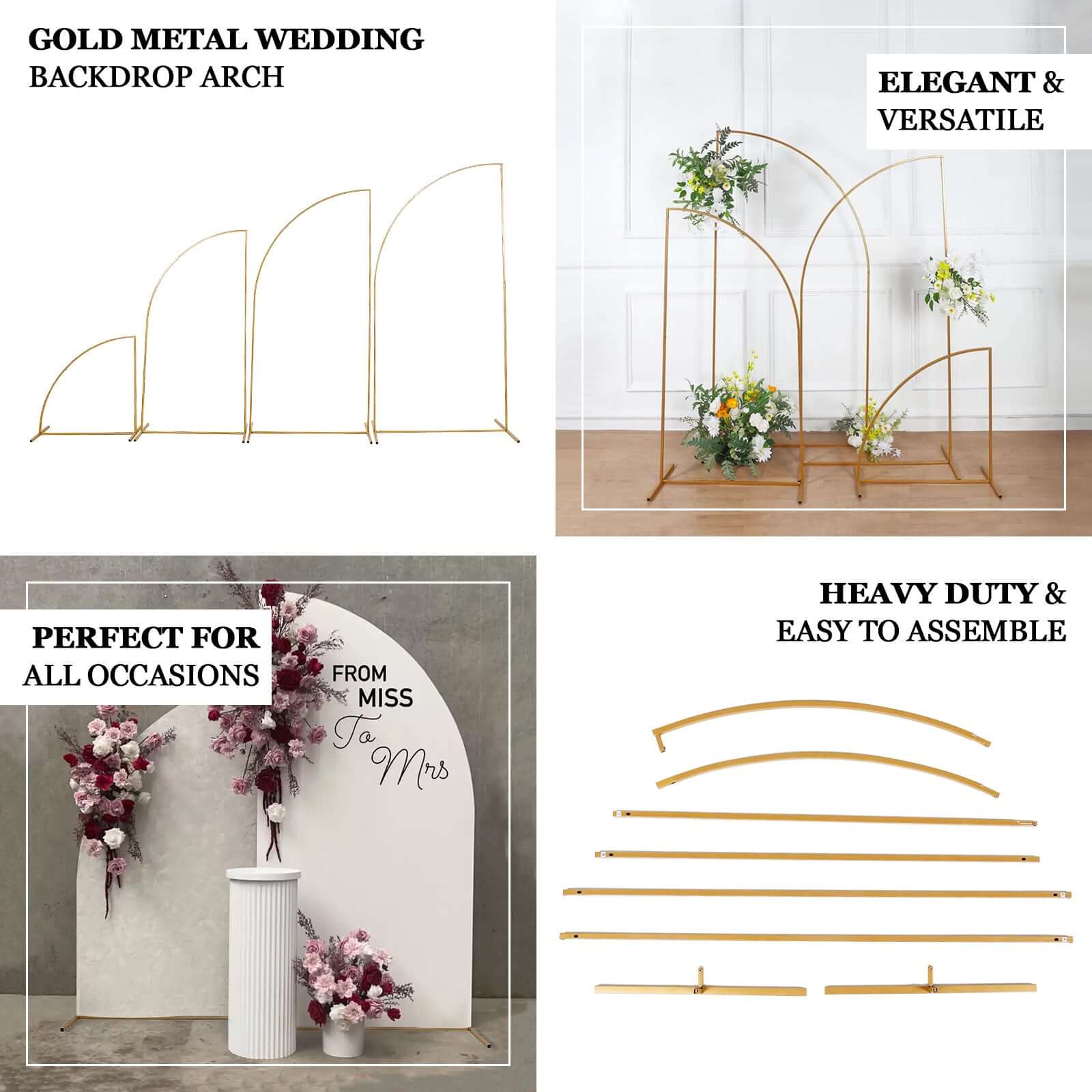 Gold Metal Wedding Arch Chiara Backdrop Stand, Half Moon Floral Frame Arbor Display 6ft - Image 4