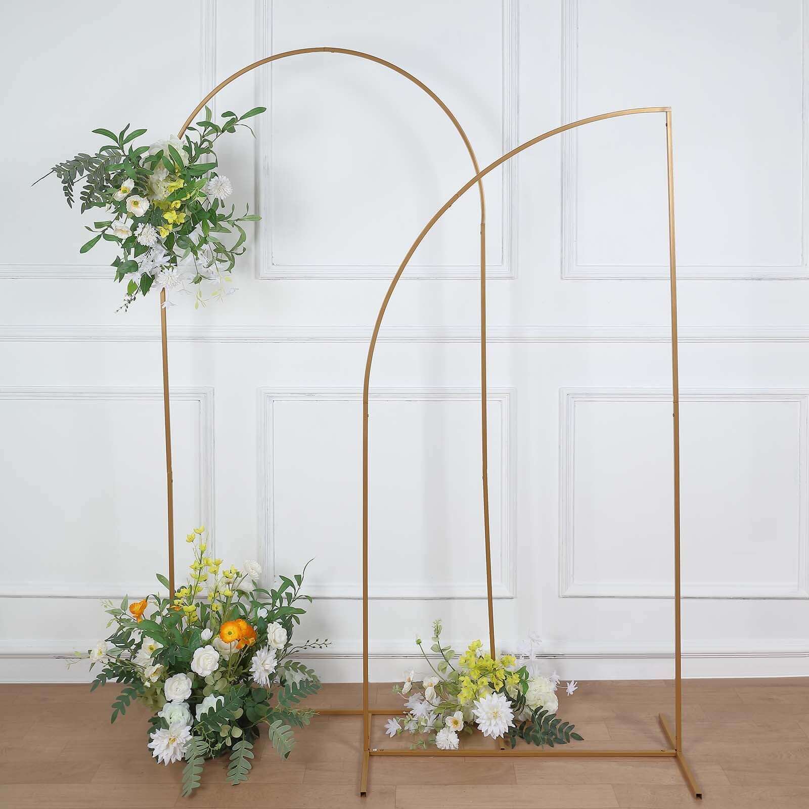 Gold Metal Wedding Arch Chiara Backdrop Stand, Half Moon Floral Frame Arbor Display 6ft - Image 7
