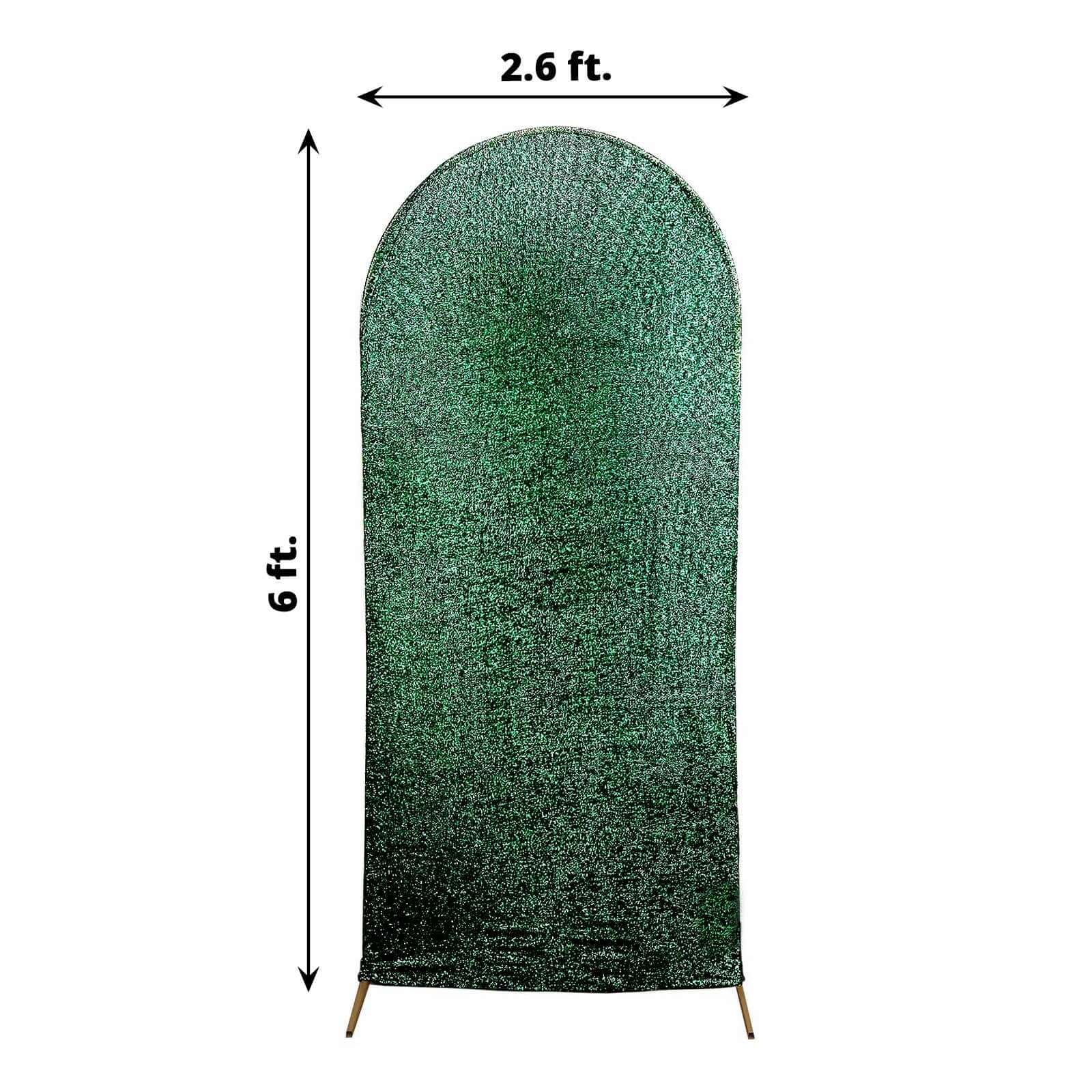 Hunter Emerald Green Shimmer Tinsel Spandex Wedding Arch Cover For Fitted Round Top Chiara Backdrop Stand 6ft - Image 3