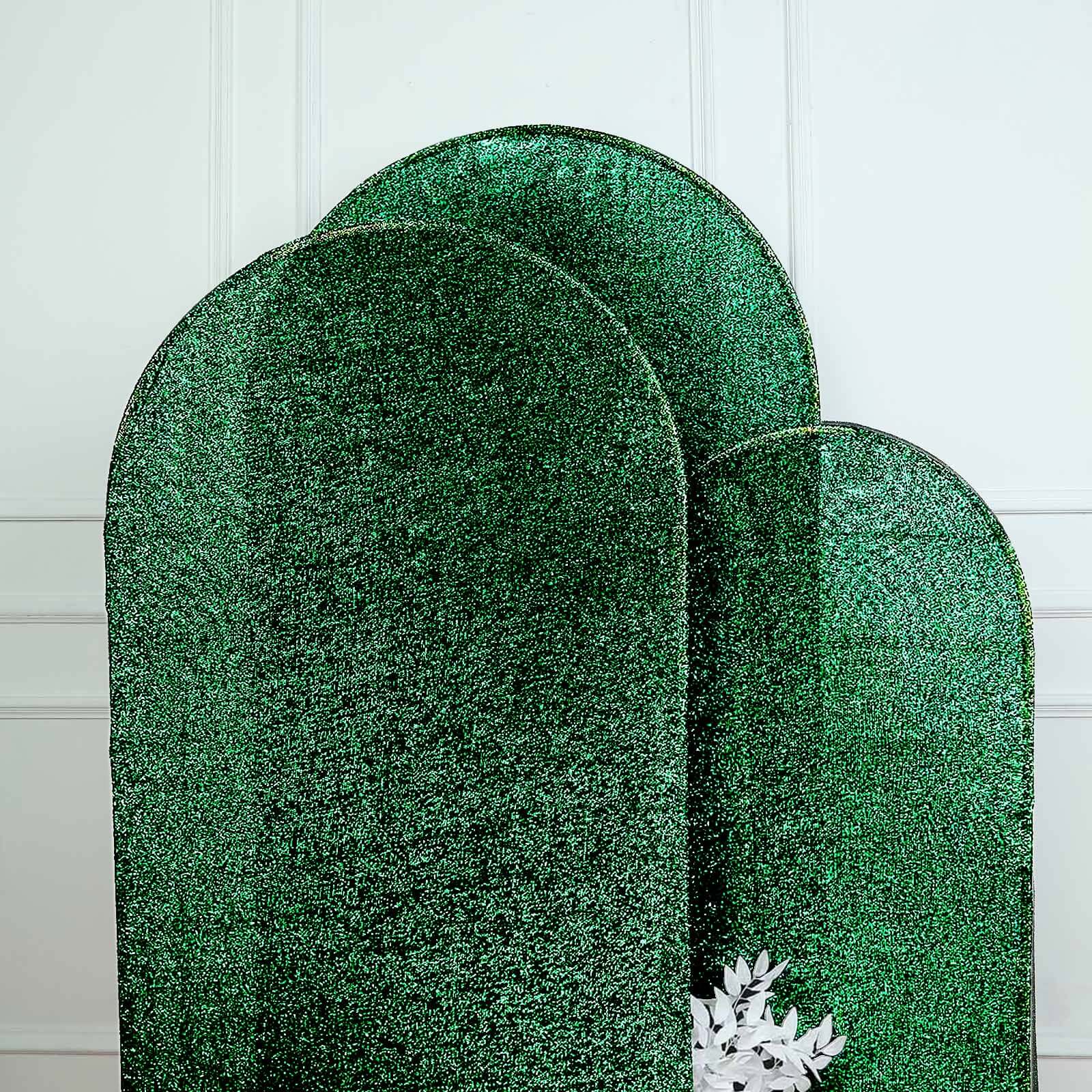 Hunter Emerald Green Shimmer Tinsel Spandex Wedding Arch Cover For Fitted Round Top Chiara Backdrop Stand 6ft - Image 9