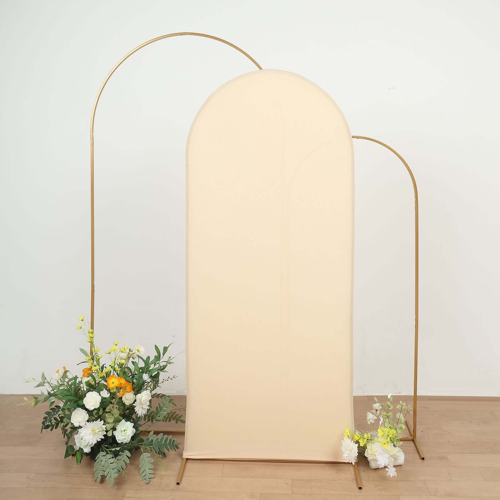 Matte Beige Spandex Fitted Wedding Arch Cover For Round Top Chiara Backdrop Stand 6ft - Image 7