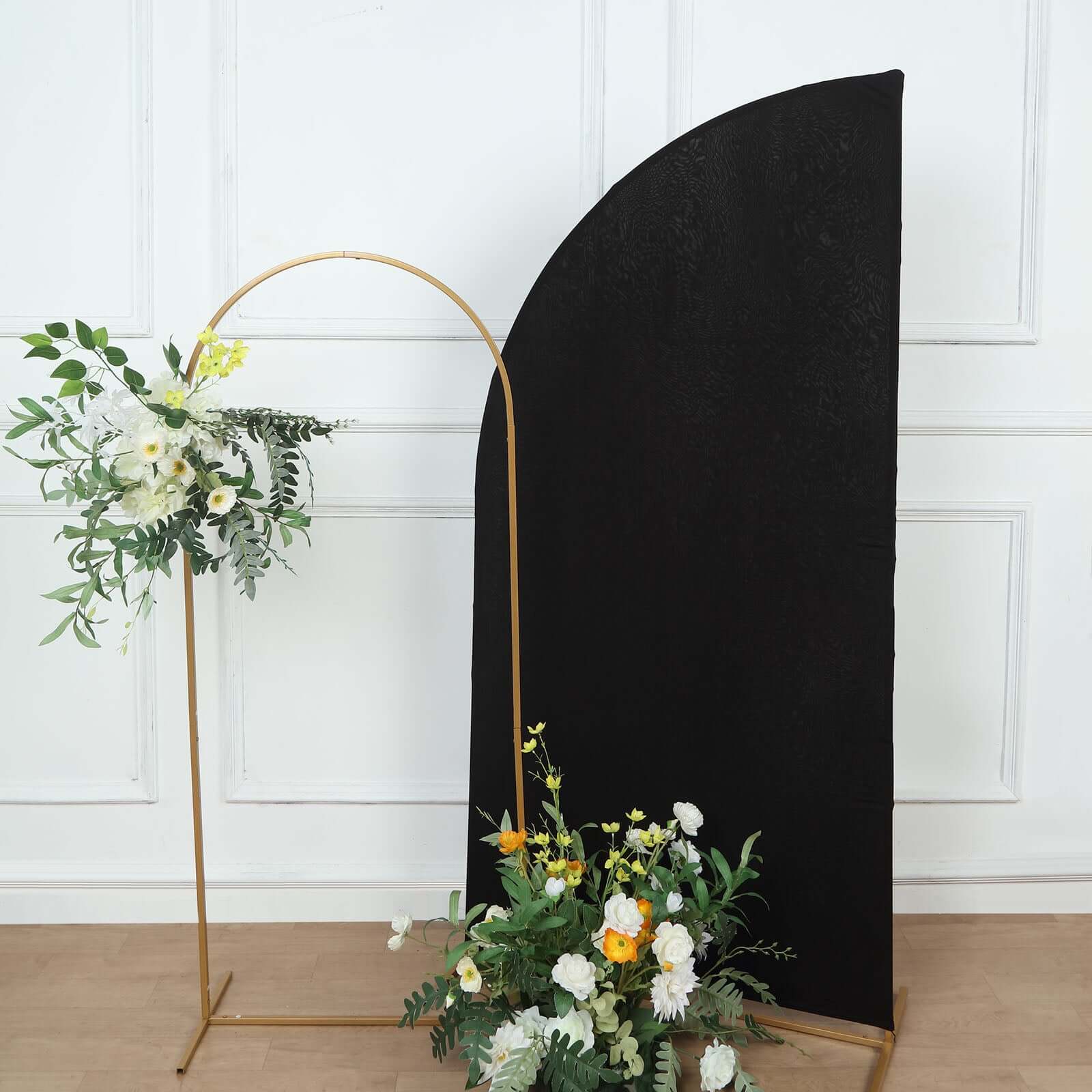 Matte Black Fitted Spandex Half Moon Wedding Arch Cover, Custom Fit Chiara Backdrop Stand Cover 6ft