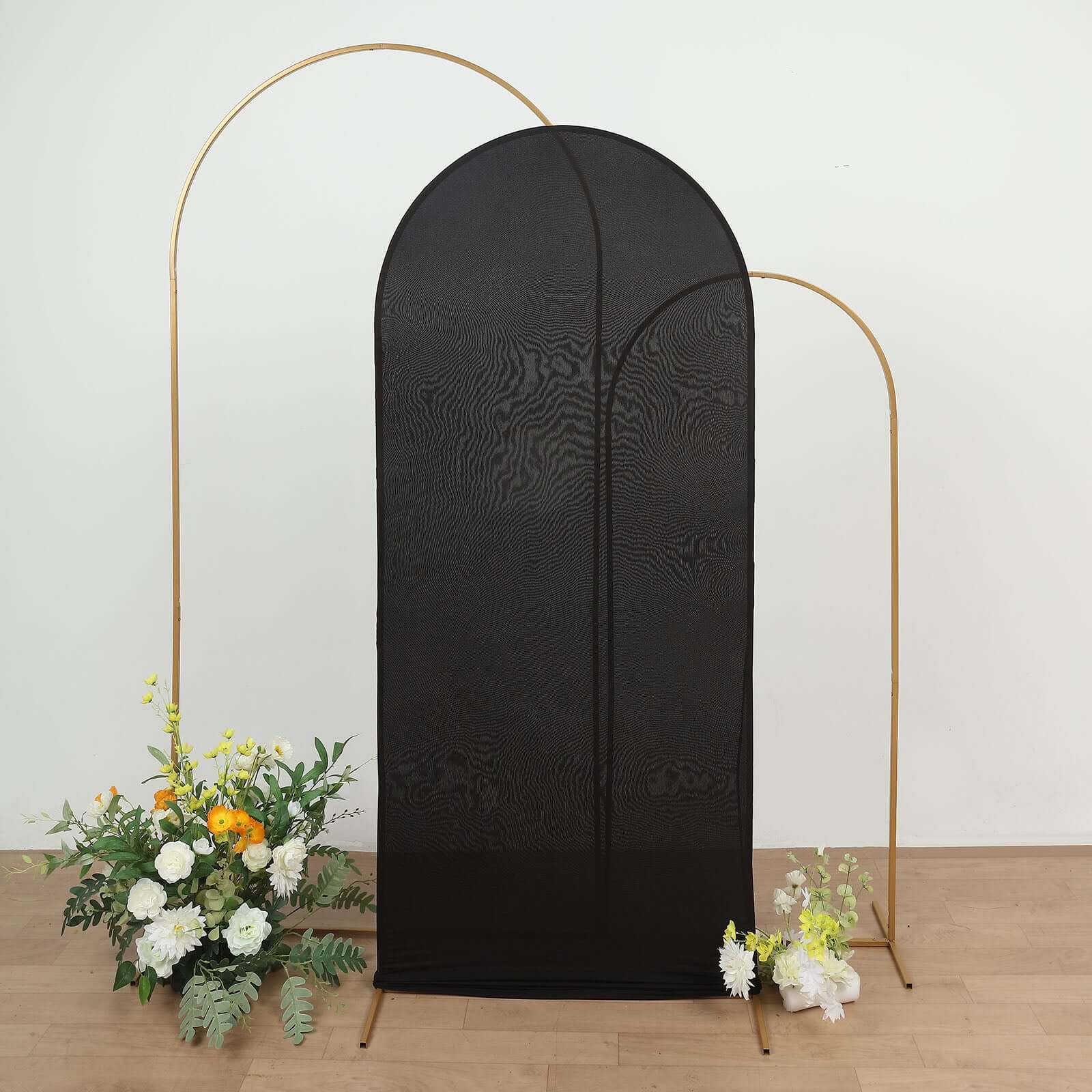 Matte Black Spandex Fitted Wedding Arch Cover For Round Top Chiara Backdrop Stand 6ft - Image 7