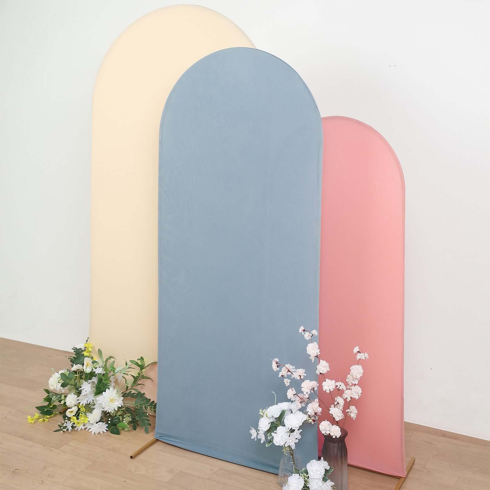 Matte Dusty Blue Spandex Fitted Wedding Arch Cover For Round Top Chiara Backdrop Stand 6ft - Image 11