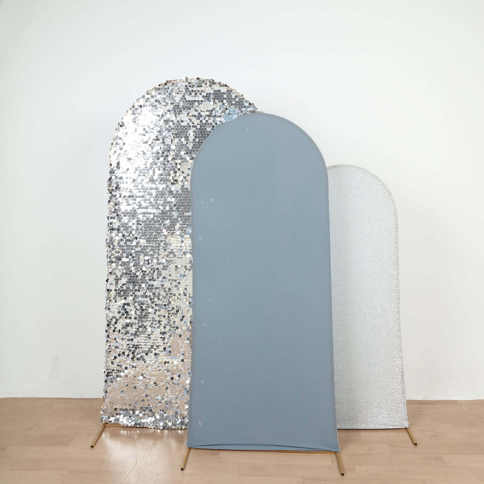 Matte Dusty Blue Spandex Fitted Wedding Arch Cover For Round Top Chiara Backdrop Stand 6ft - Image 12