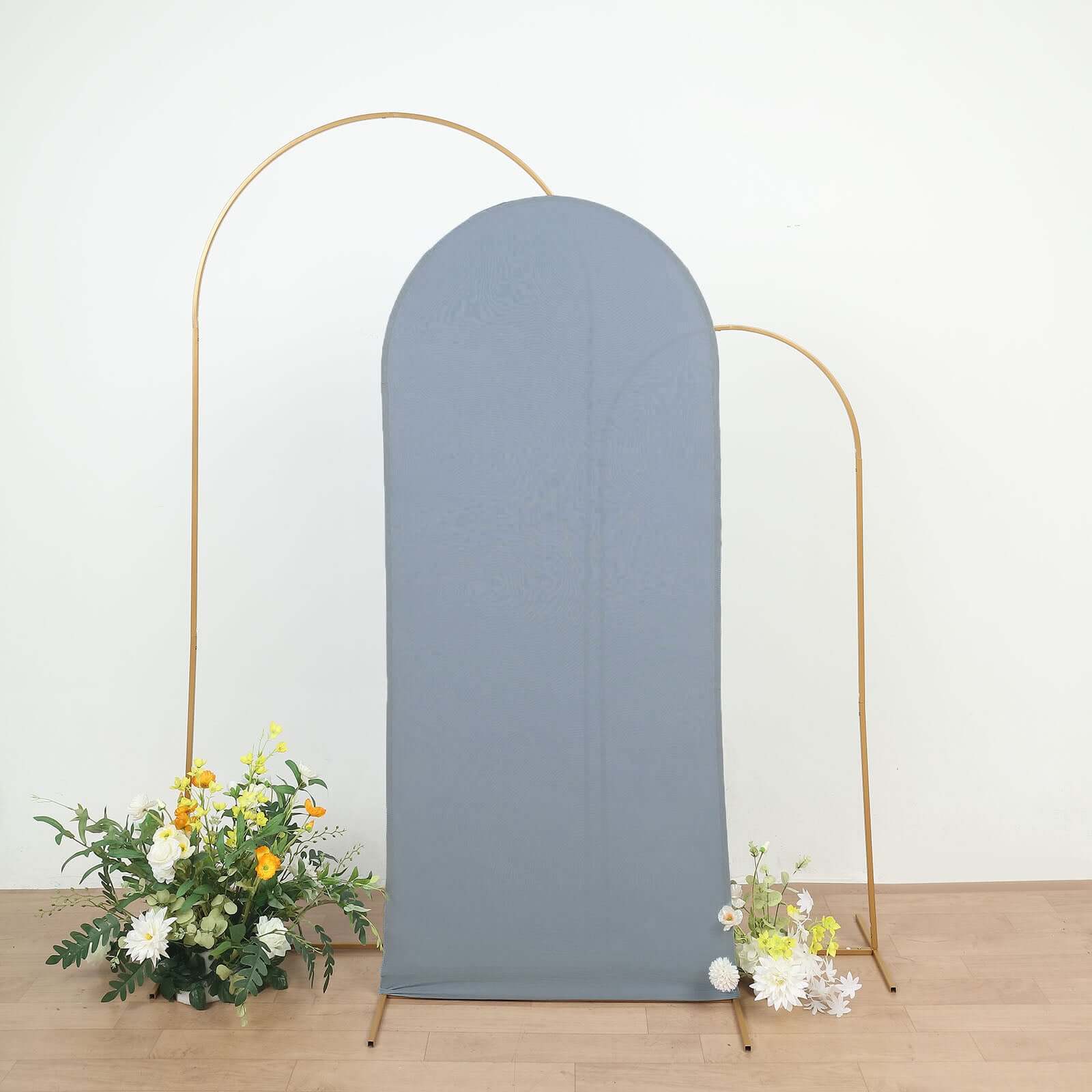 Matte Dusty Blue Spandex Fitted Wedding Arch Cover For Round Top Chiara Backdrop Stand 6ft - Image 7