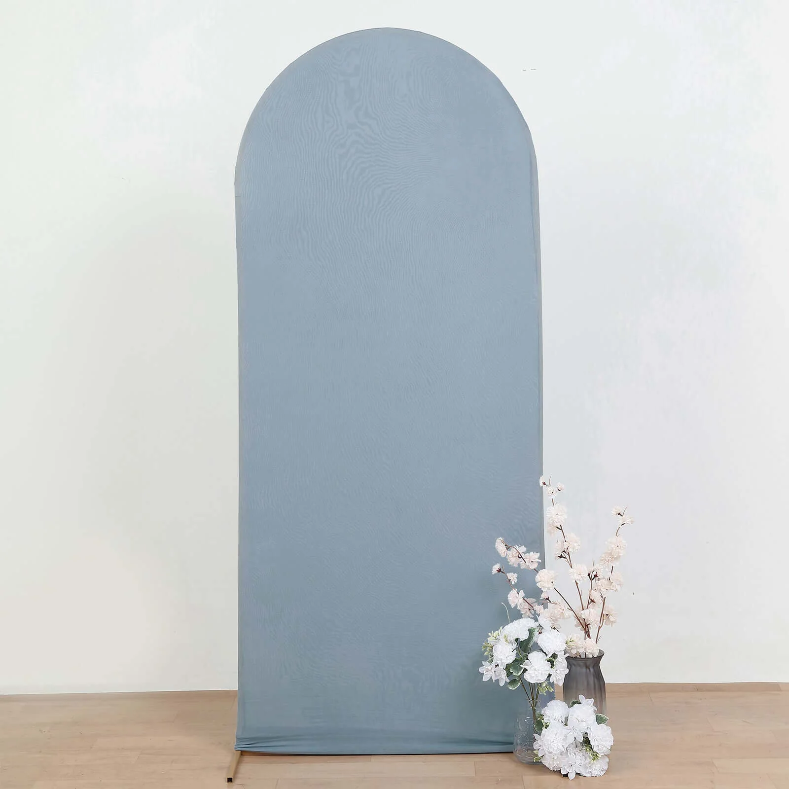 Matte Dusty Blue Spandex Fitted Wedding Arch Cover For Round Top Chiara Backdrop Stand 6ft - Image 9