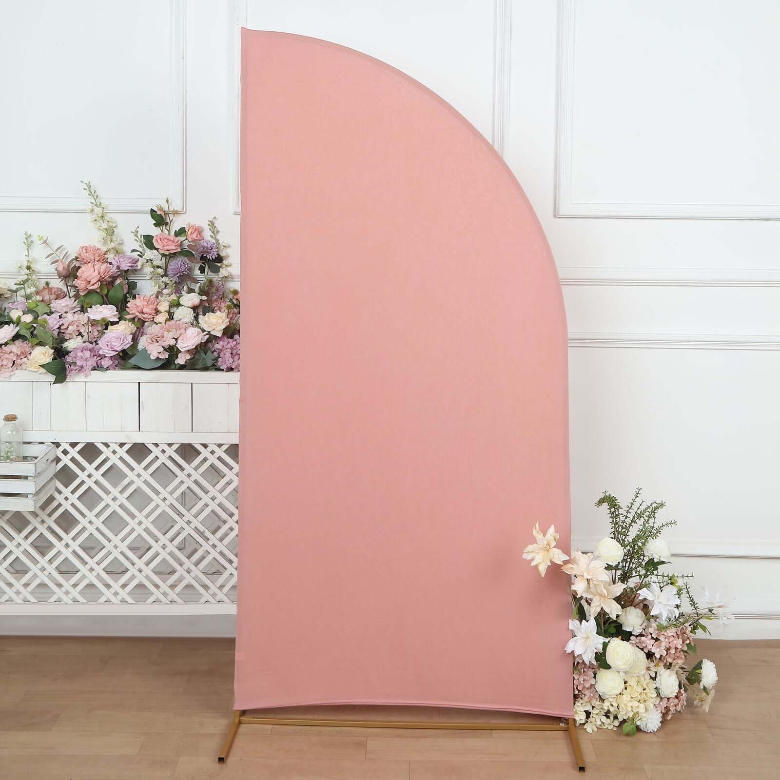 Matte Dusty Rose Fitted Spandex Half Moon Wedding Arch Cover, Custom Fit Chiara Backdrop Stand Cover 6ft - Image 2